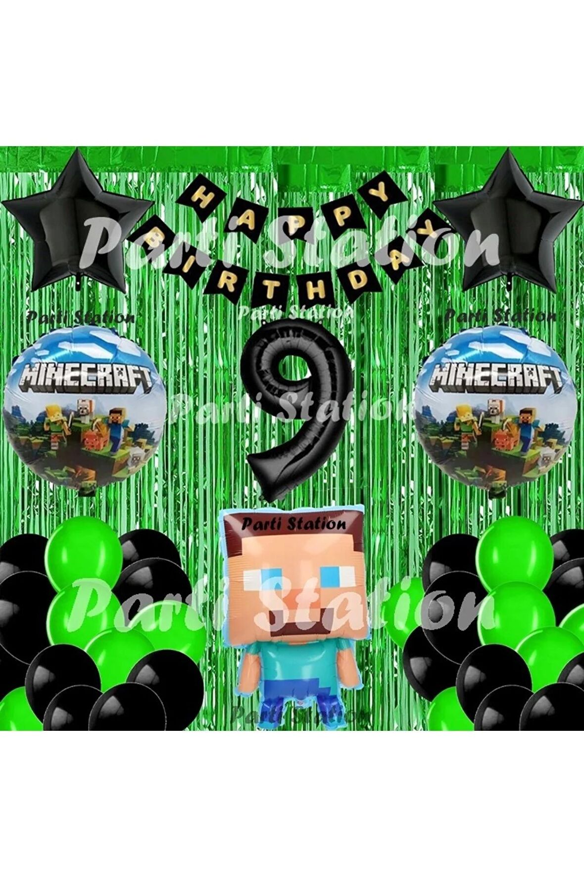 Minecraft Balon Set 9 Yaş Minecraft Oyun Yeşil Konsept Doğum Günü Parti Balon Set