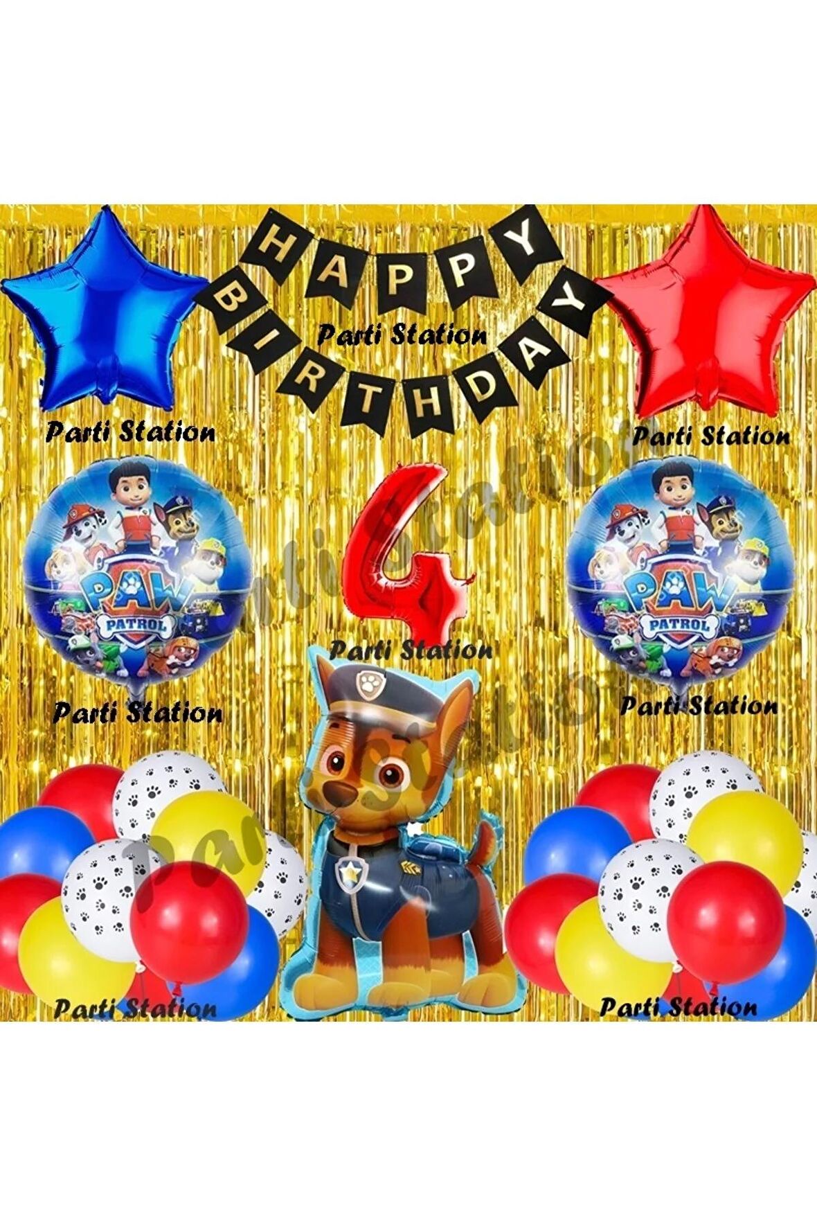 Paw Patrol Balon Set 4 Yaş Paw Petrol Chase Kırmızı Konsept Doğum Günü Parti Folyo Balon Seti