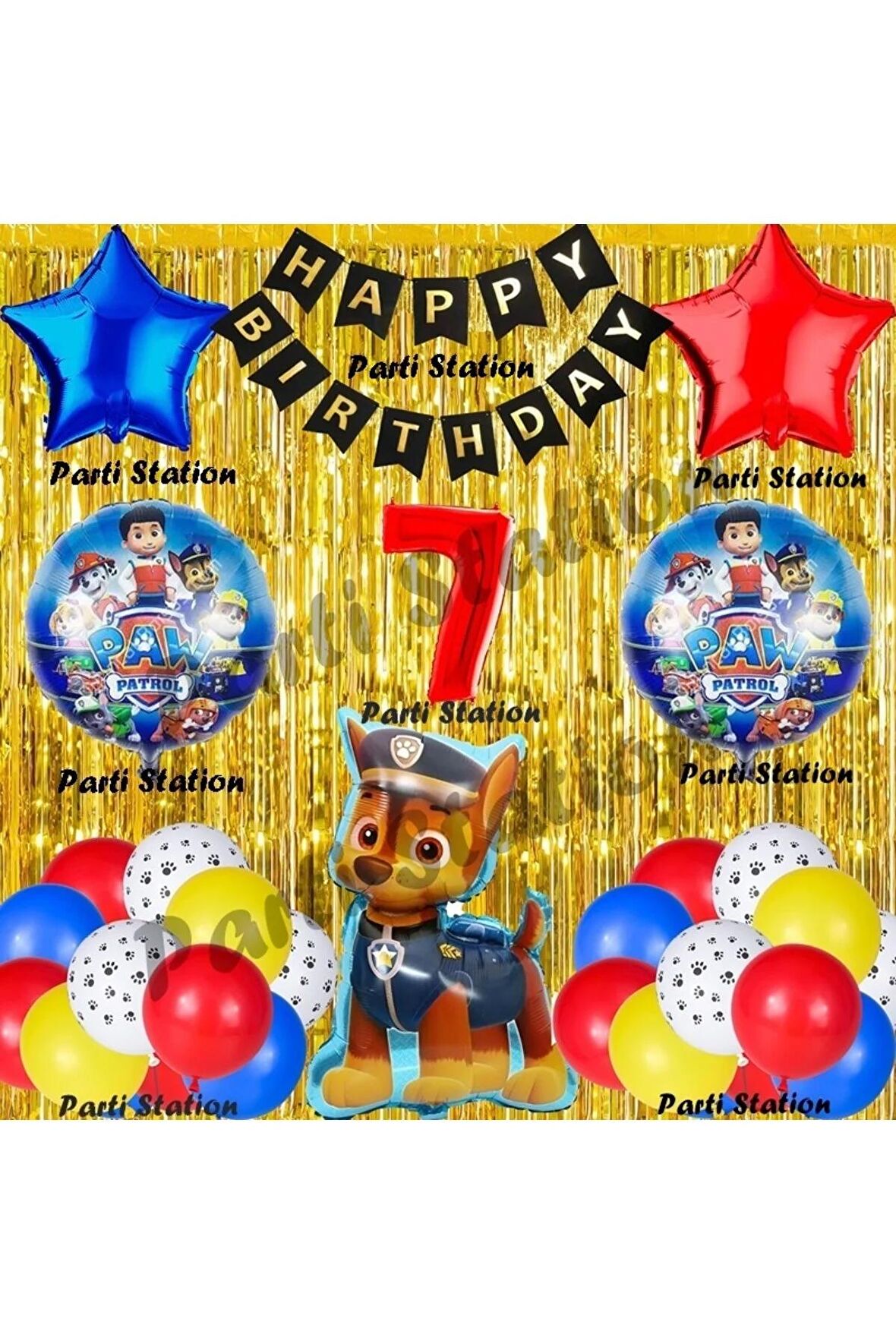Paw Patrol Balon Set 7 Yaş Paw Petrol Chase Kırmızı Konsept Doğum Günü Parti Folyo Balon Seti