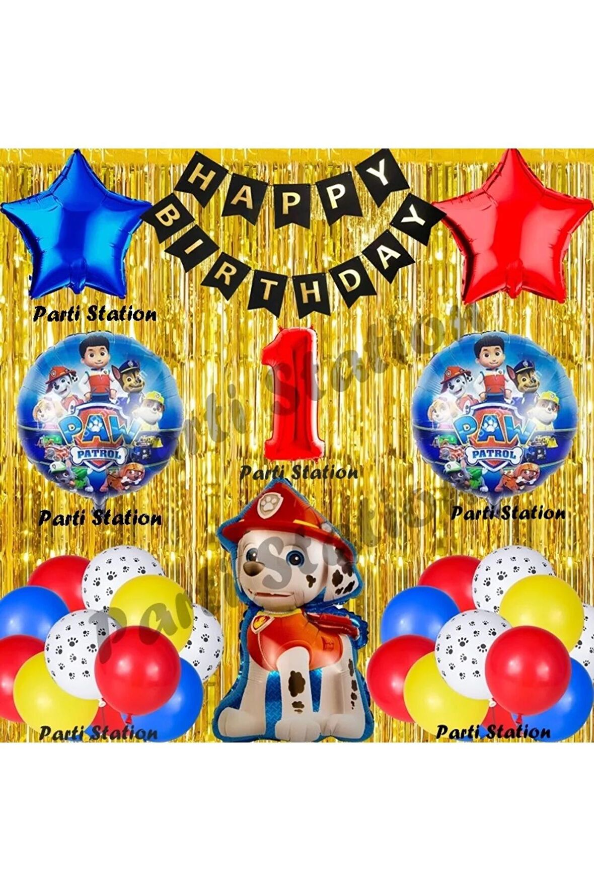 Paw Patrol Balon Set 1 Yaş Paw Petrol Marshall Kırmızı Konsept Doğum Günü Parti Folyo Balon Seti