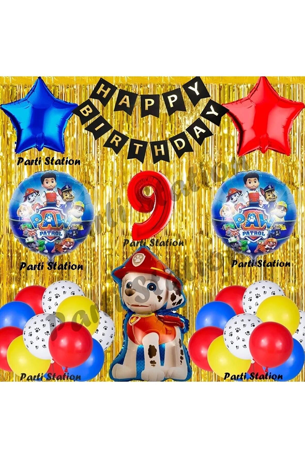 Paw Patrol Balon Set 9 Yaş Paw Petrol Marshall Kırmızı Konsept Doğum Günü Parti Folyo Balon Seti