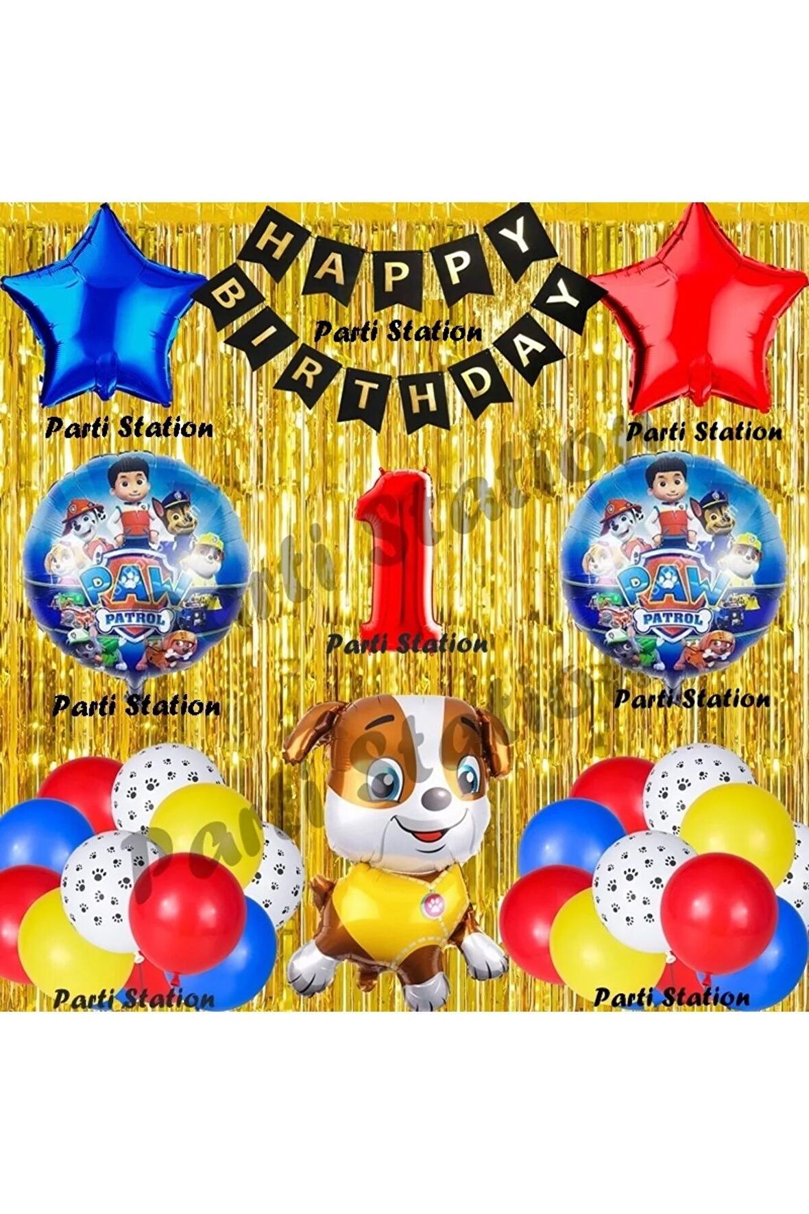 Paw Patrol Balon Set 1 Yaş Paw Petrol Rubble Kırmızı Konsept Doğum Günü Parti Folyo Balon Seti