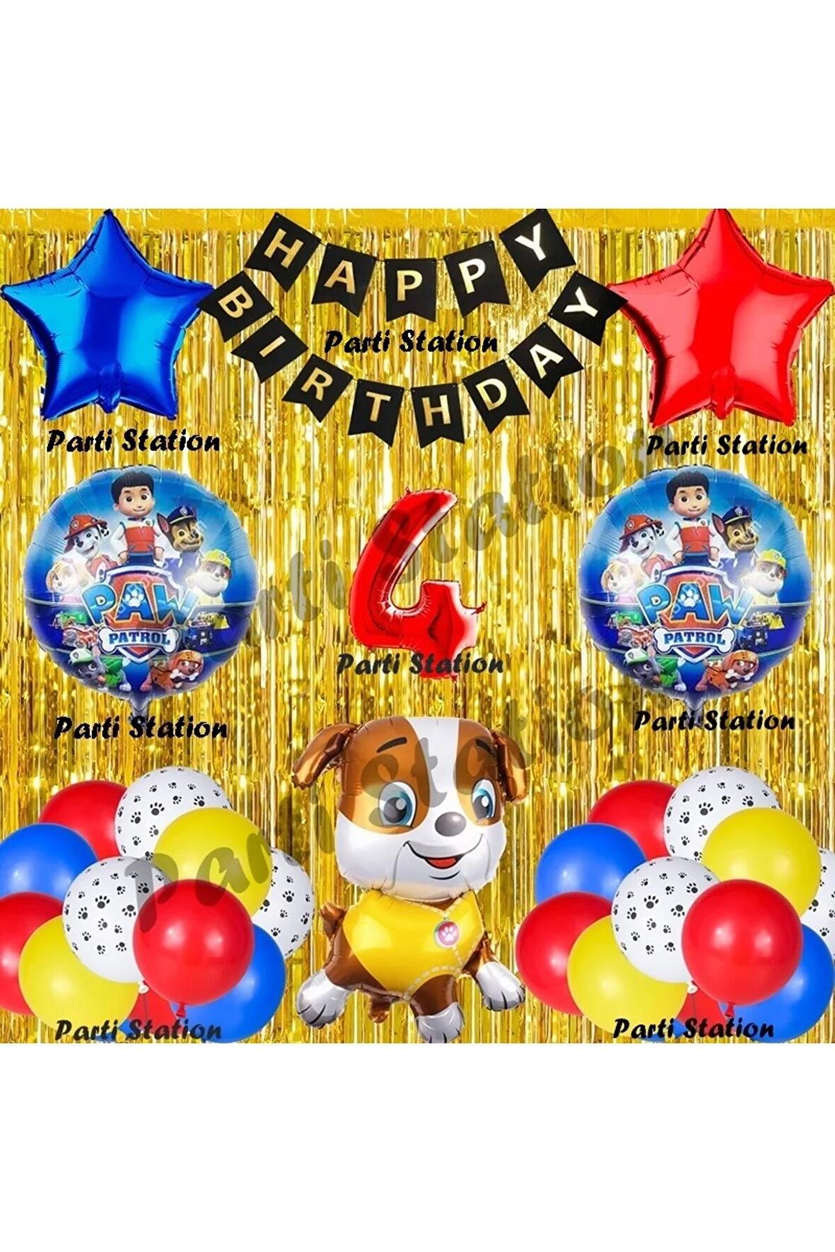 Paw Patrol Balon Set 4 Yaş Paw Petrol Rubble Kırmızı Konsept Doğum Günü Parti Folyo Balon Seti