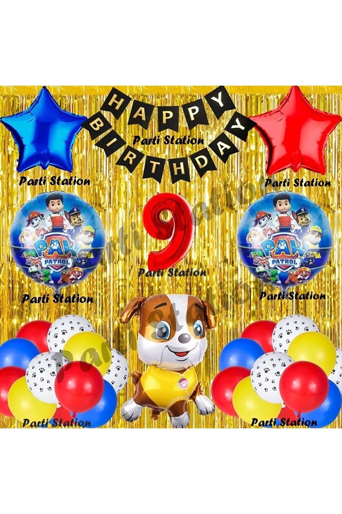 Paw Patrol Balon Set 9 Yaş Paw Petrol Rubble Kırmızı Konsept Doğum Günü Parti Folyo Balon Seti