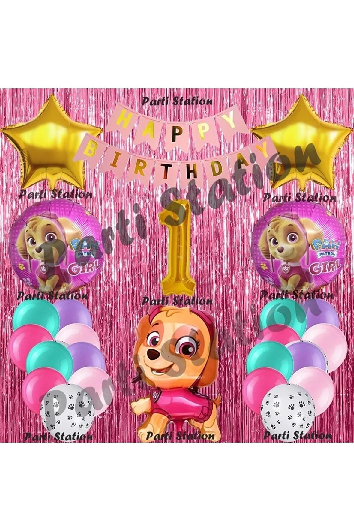 Paw Patrol Skye Balon Set 1 Yaş Paw Petrol Skye Konsept Doğum Günü Parti Folyo Balon Seti