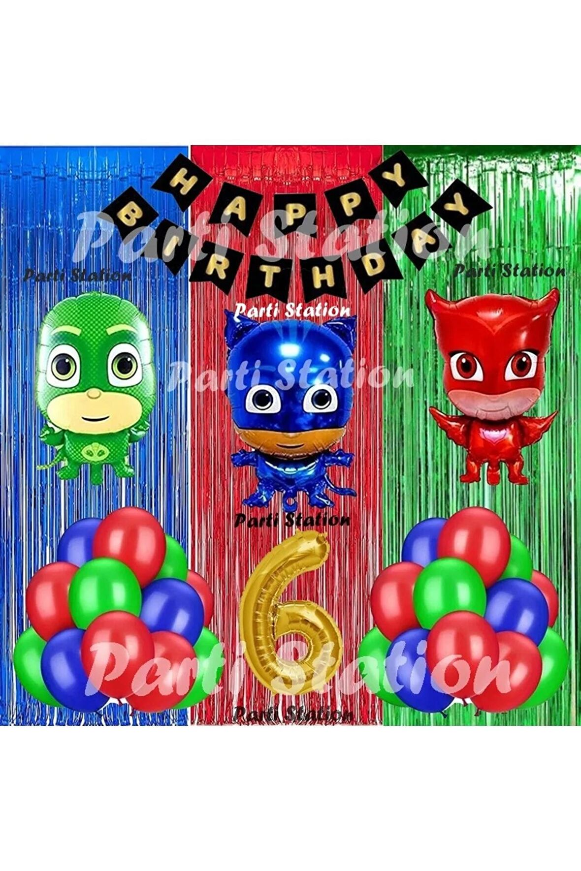 PjMasks Balon Set 6 Yaş PjMasks Kedi Çocuk Baykuş Kız Kertenkele Çocuk Konsept Doğum Günü Balon Set