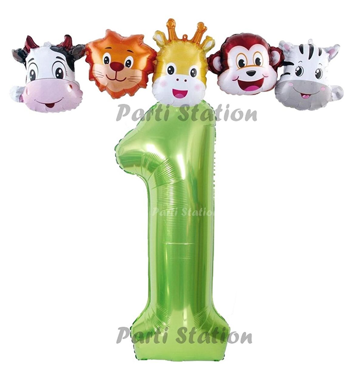Yeşil Renk Rakam Balonlu Safari 1 Yaş Doğum Günü Parti Balon Set Safari Hayvanlar Tema Parti
