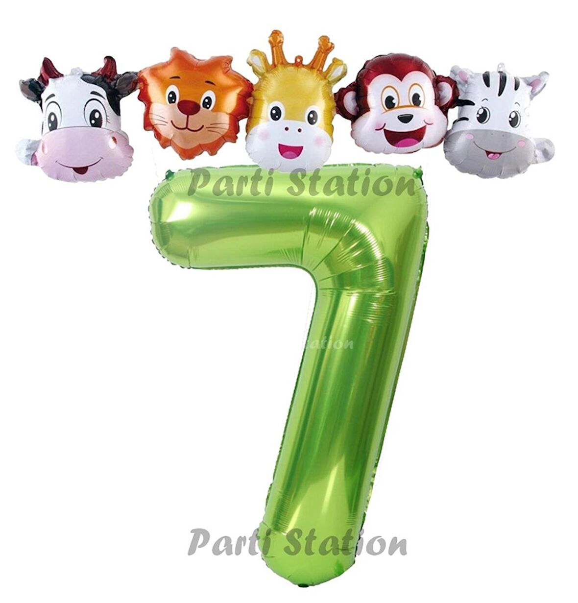 Yeşil Renk Rakam Balonlu Safari 7 Yaş Doğum Günü Parti Balon Set Safari Hayvanlar Tema Parti