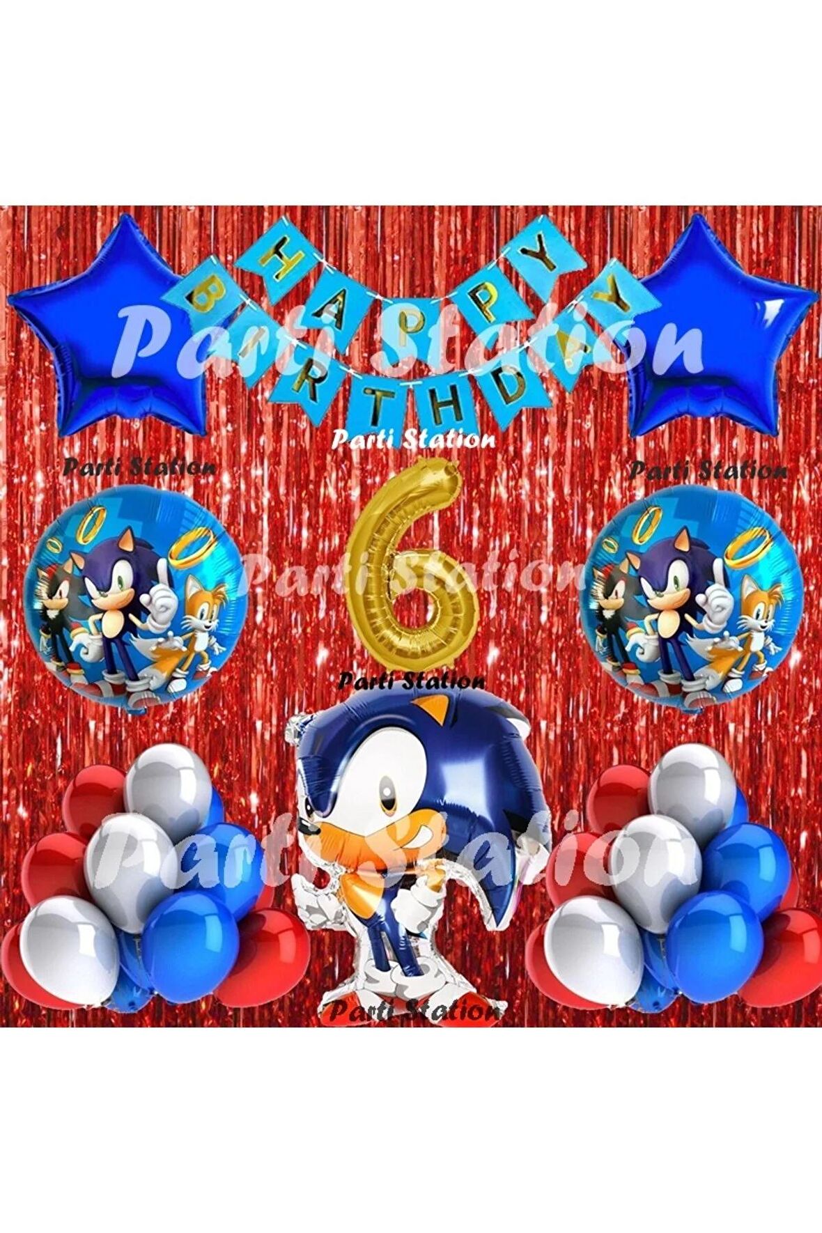 Tilki Sonic Balon Set 6 Yaş Tilki Sonic Konsept Doğum Günü Parti Altın Renk Rakam Balon Set