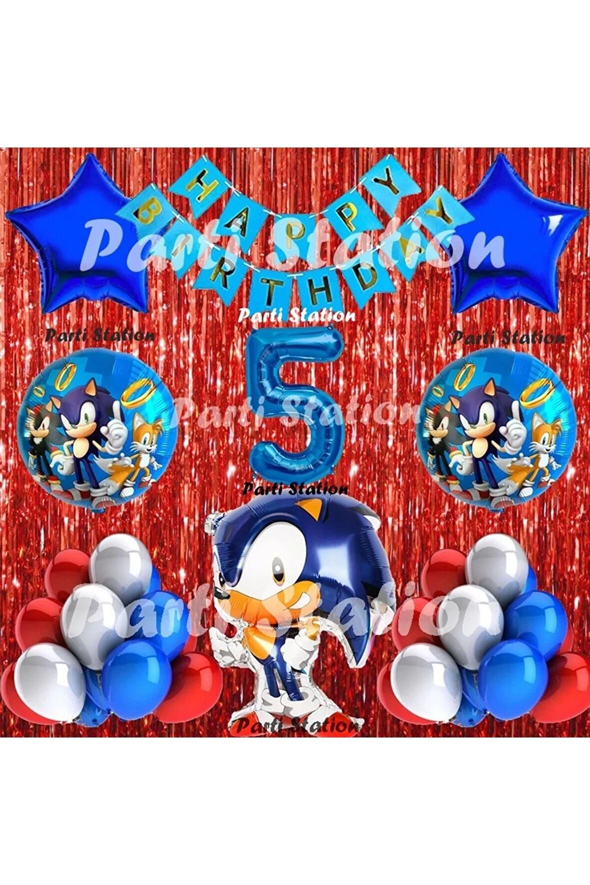 Tilki Sonic Balon Set 5 Yaş Tilki Sonic Konsept Doğum Günü Parti Lacivert Rakam Balon Set