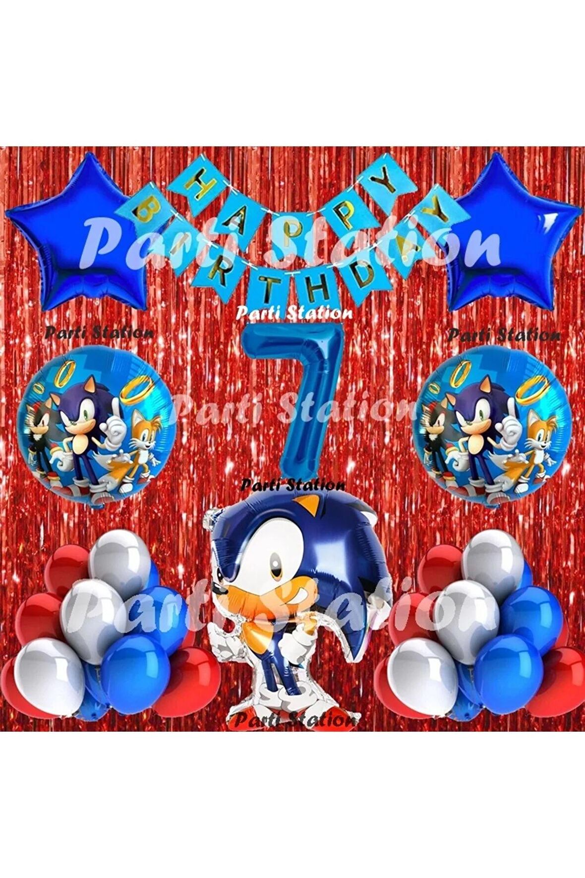 Tilki Sonic Balon Set 7 Yaş Tilki Sonic Konsept Doğum Günü Parti Lacivert Rakam Balon Set