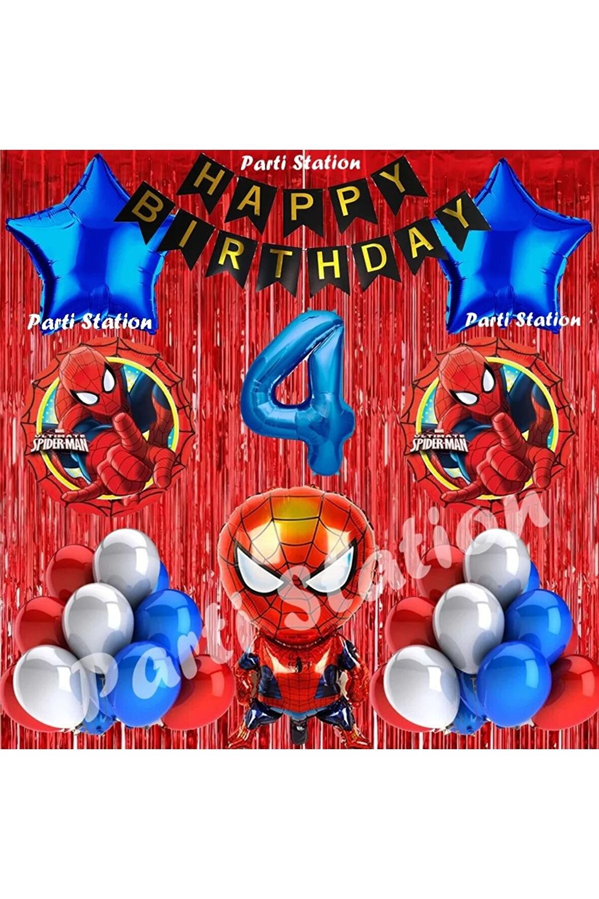 Spiderman Örümcek Adam Balon Set 4 Yaş Örümcek Adam Kırmızı Konsept Doğum Günü Parti Balon Seti