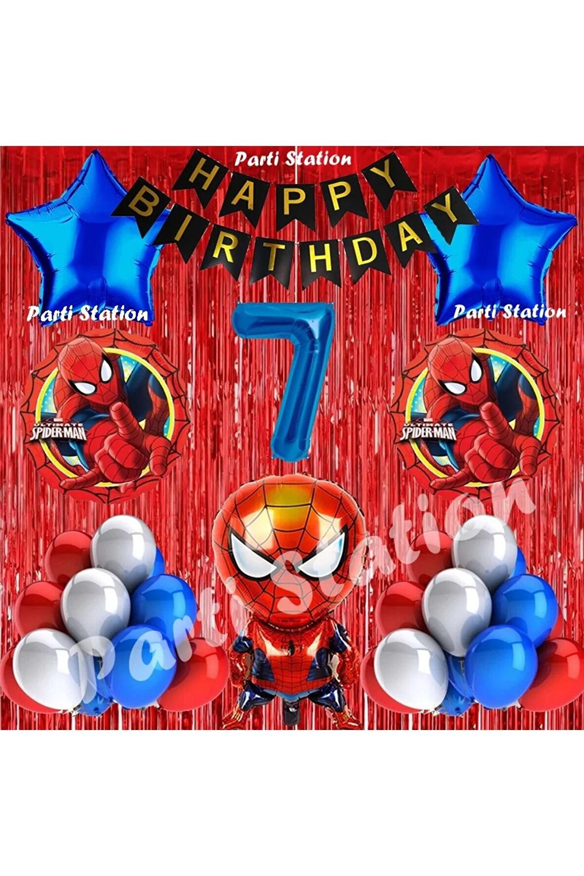 Spiderman Örümcek Adam Balon Set 7 Yaş Örümcek Adam Kırmızı Konsept Doğum Günü Parti Balon Seti