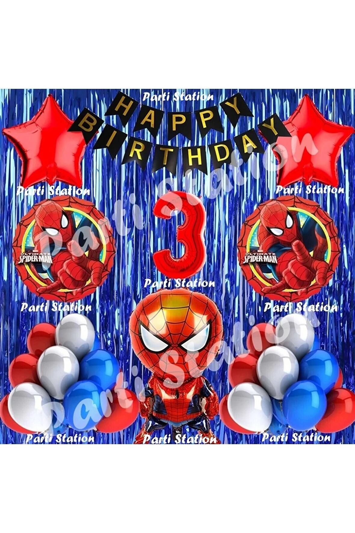 Spiderman Örümcek Adam Balon Set 3 Yaş Örümcek Adam Lacivert Konsept Doğum Günü Parti Balon Seti