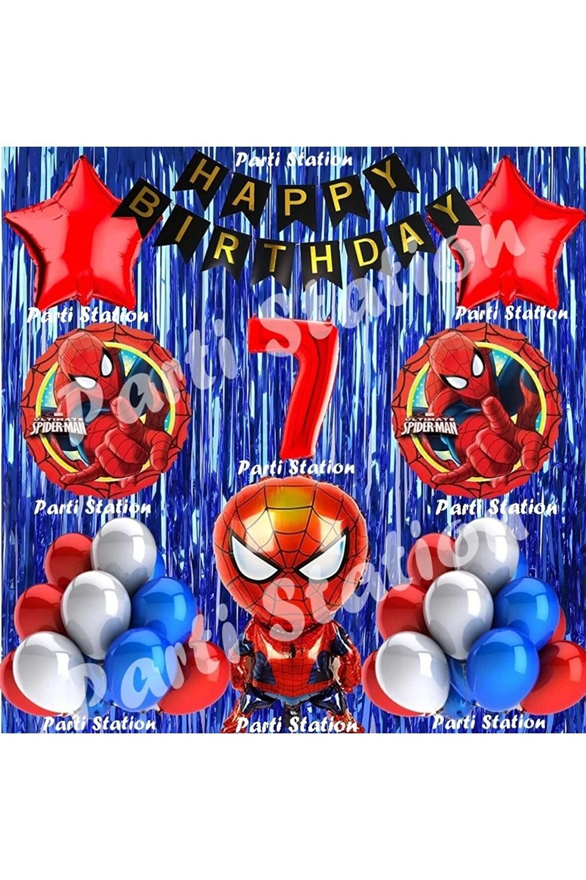 Spiderman Örümcek Adam Balon Set 7 Yaş Örümcek Adam Lacivert Konsept Doğum Günü Parti Balon Seti