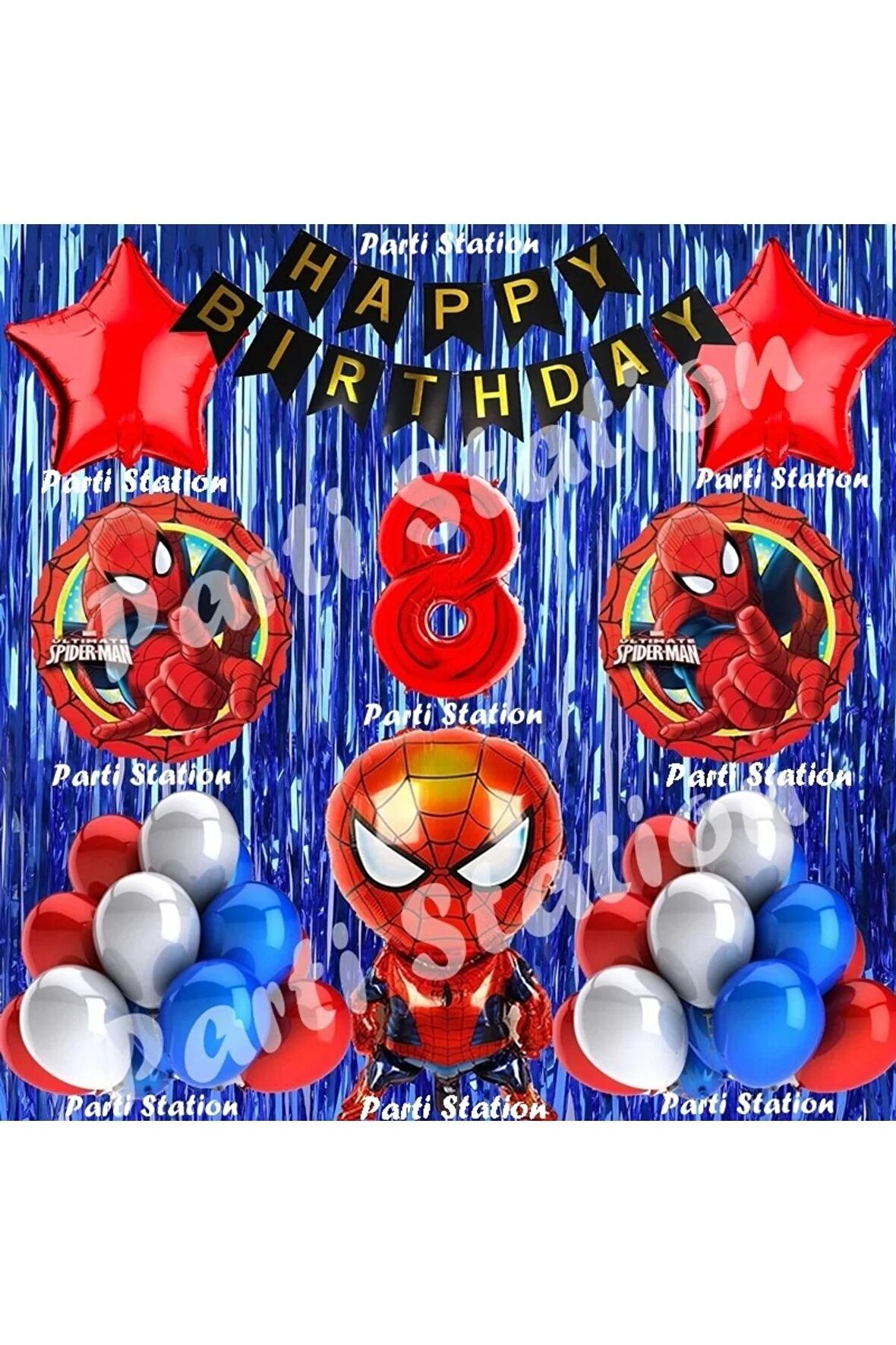 Spiderman Örümcek Adam Balon Set 8 Yaş Örümcek Adam Lacivert Konsept Doğum Günü Parti Balon Seti