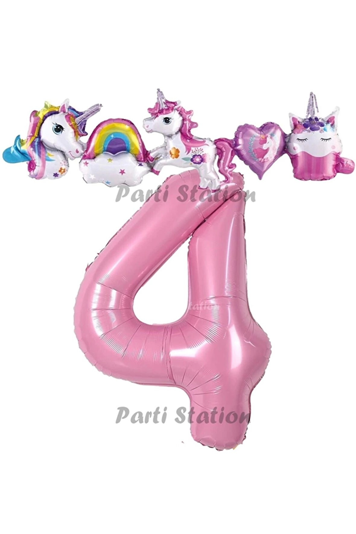 Pembe Renk Rakam Balonlu Unicorn 1 Yaş Doğum Günü Parti Balon Set Pembe Renk Unicorn Tema Parti Seti