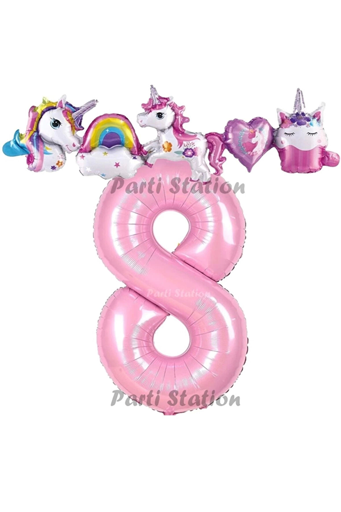 Pembe Renk Rakam Balonlu Unicorn 1 Yaş Doğum Günü Parti Balon Set Pembe Renk Unicorn Tema Parti Seti