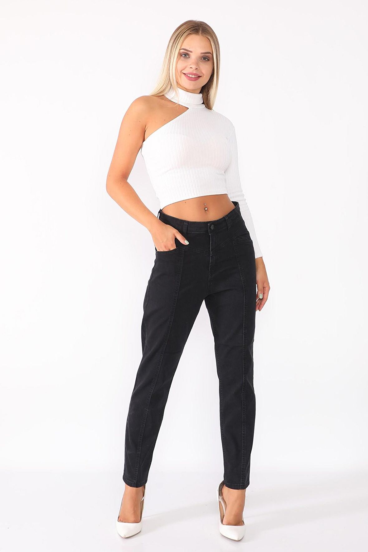 Kadın Yüksek Bel Mom Jeans Denim Kot Pantolon