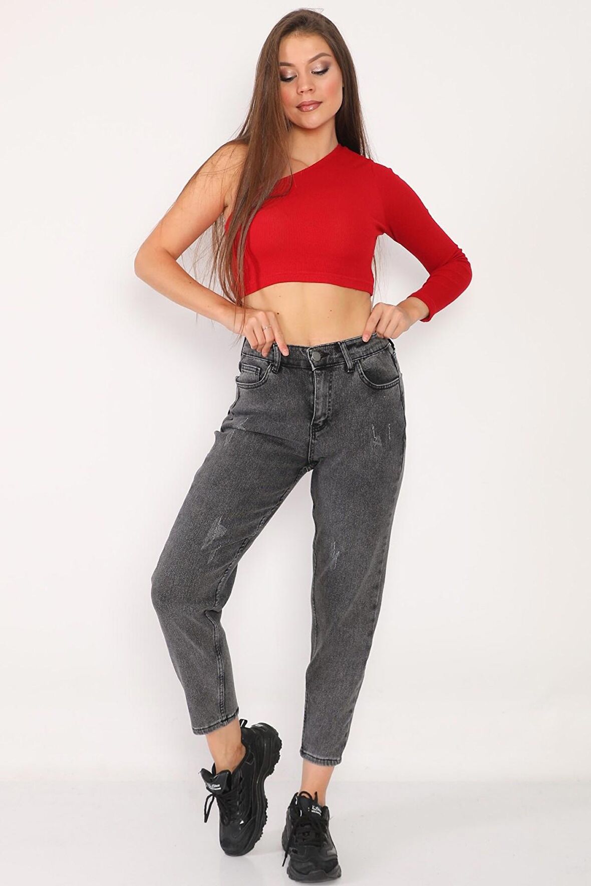 Kadın Yüksek Bel Full Likralı Mom Jeans Kot Pantolon