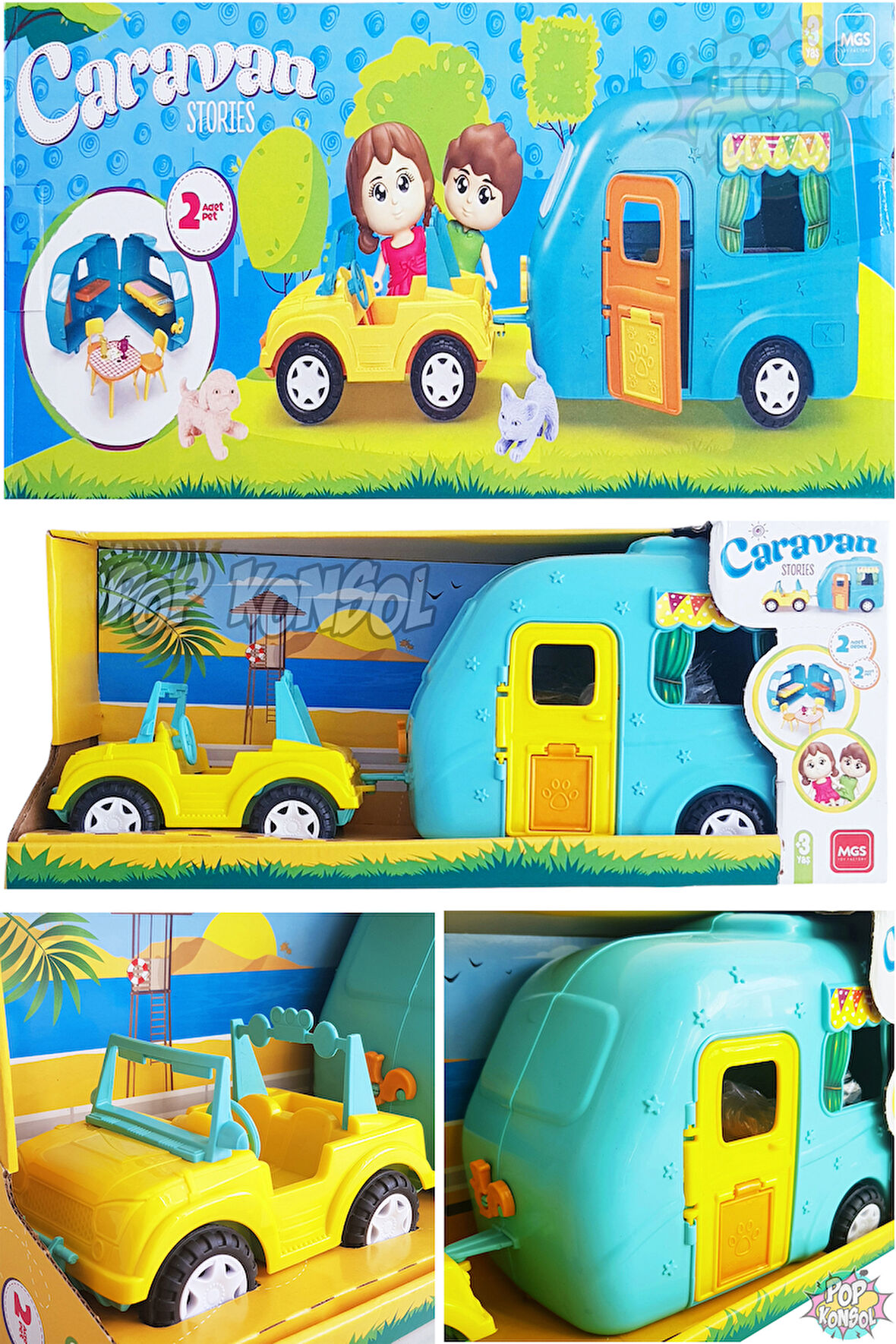 Oyuncak Karavan Seti 2 Adet Bebek 2 Adet Pet Hayvan Mavi