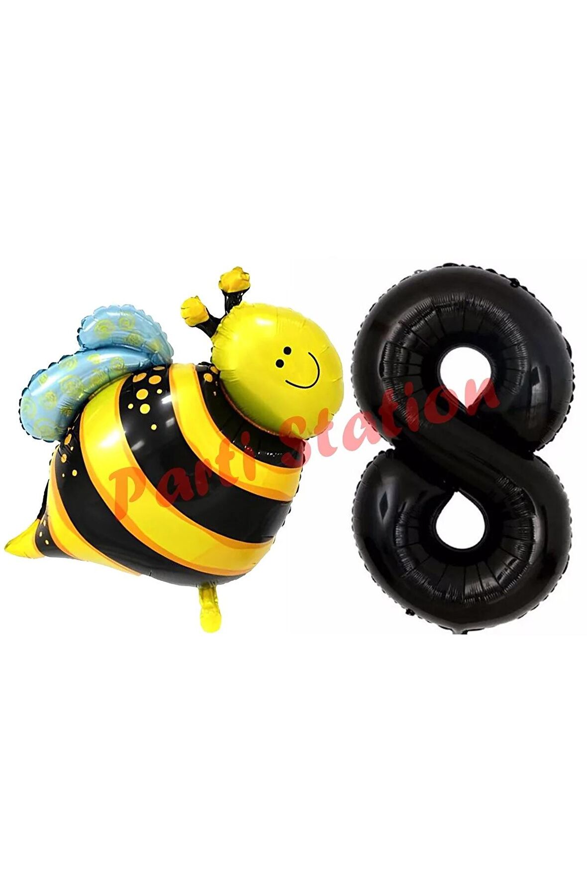Bee  Arı Konsept 8 Yaş Balon Set Arı Balon ve Siyah Rakam Balon Doğum Günü Balon Set