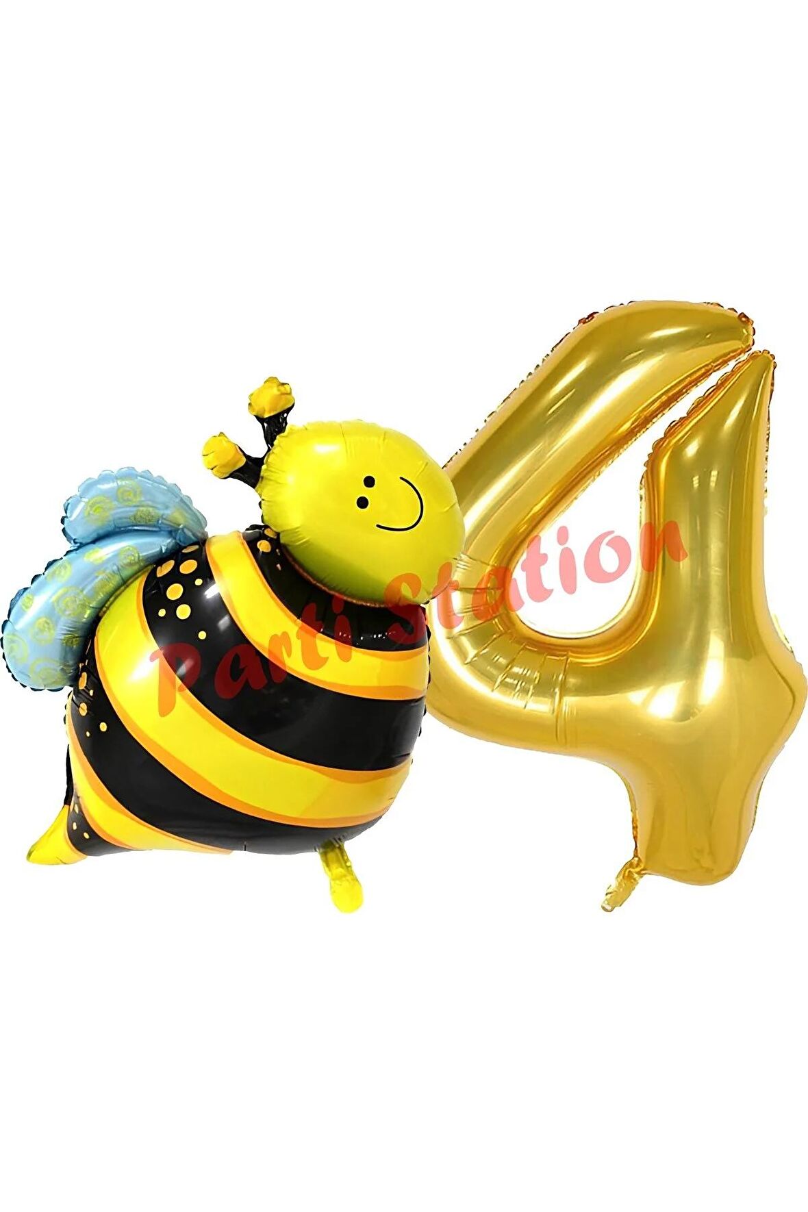 Bee Arı Konsept 4 Yaş Balon Set Arı Balon ve Gold Rakam Balon Doğum Günü Balon Set
