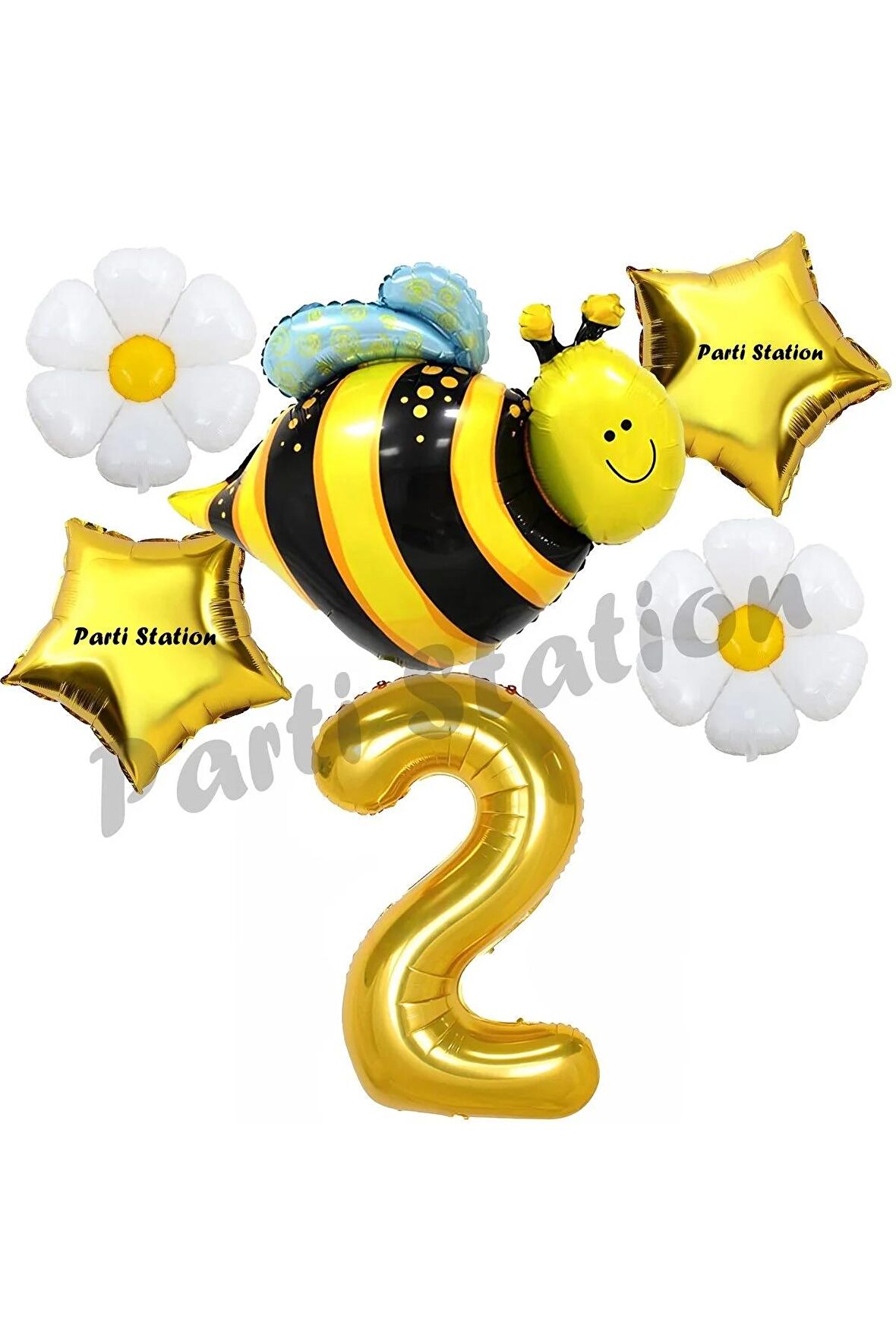 Bee Arı ve Papatya Konsept 2 Yaş Balon Set Arı Balon ve Gold Rakam Balon Doğum Günü Balon Set