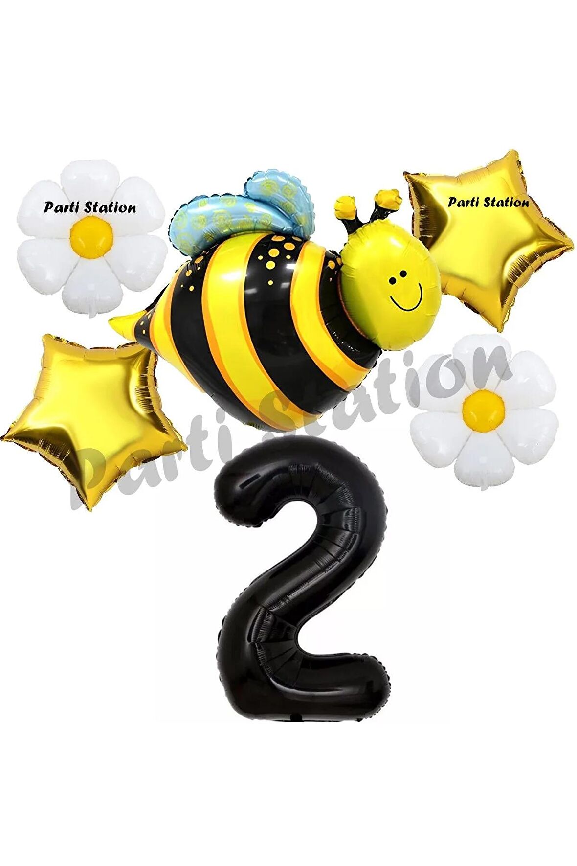 Bee Arı ve Papatya Konsept 2 Yaş Balon Set Arı Balon ve Siyah Rakam Balon Doğum Günü Balon Set