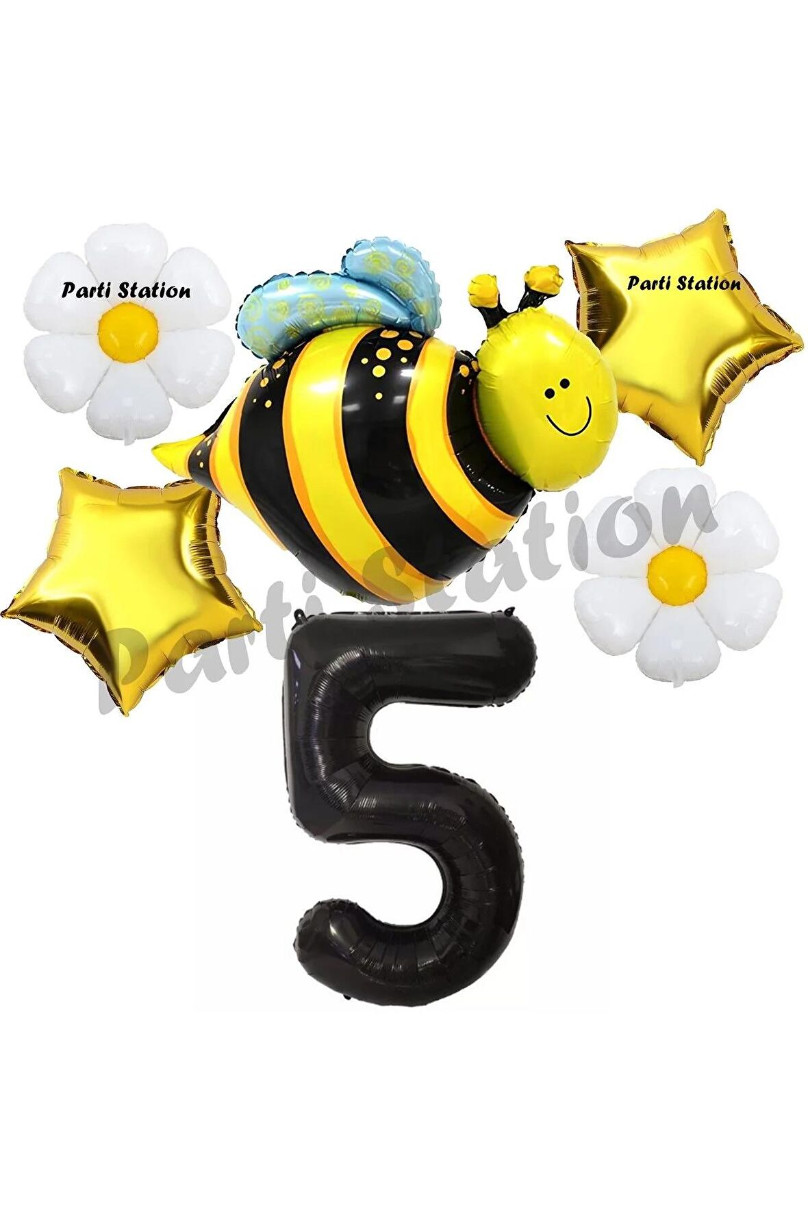 Bee Arı ve Papatya Konsept 5 Yaş Balon Set Arı Balon ve Siyah Rakam Balon Doğum Günü Balon Set