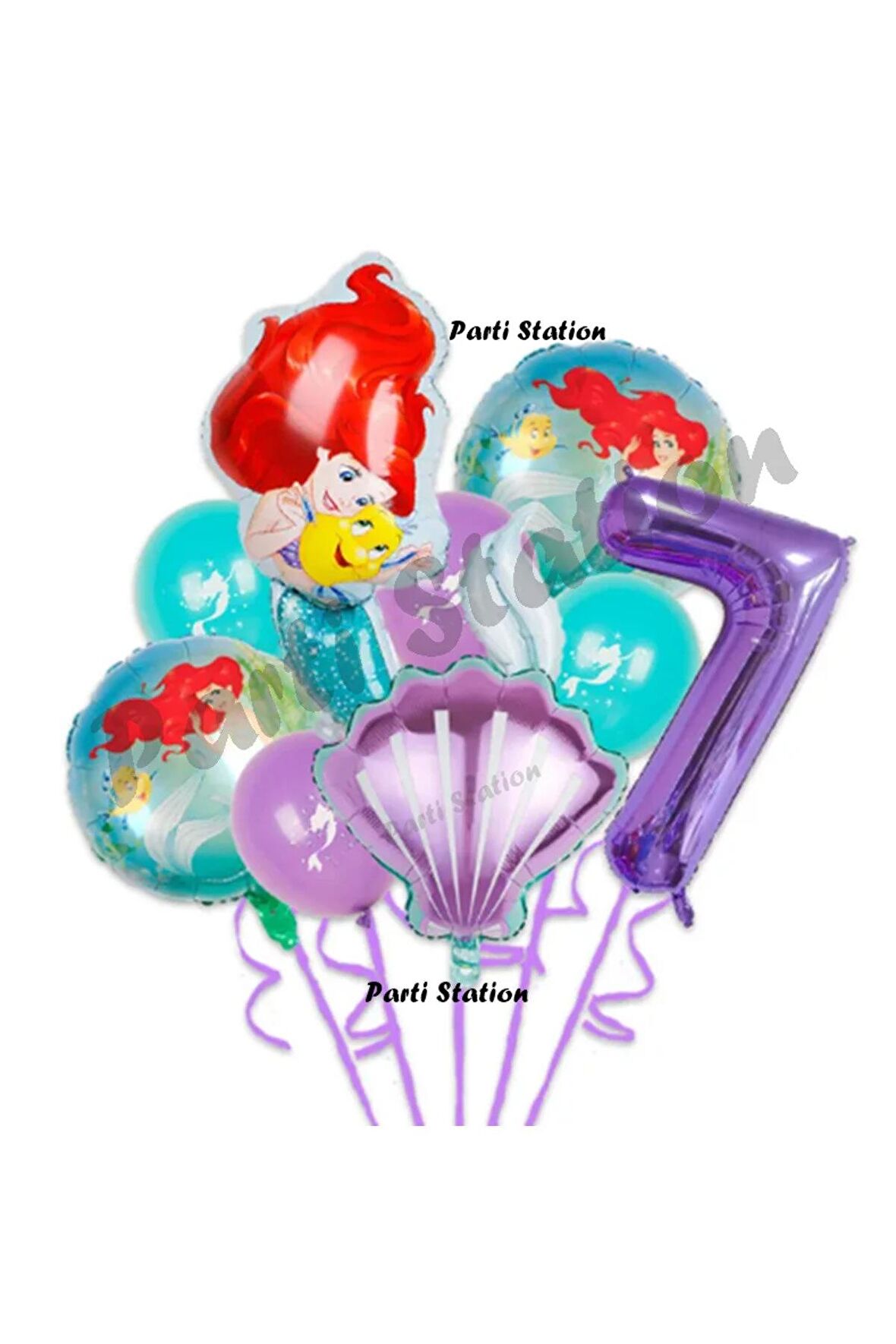 Küçük Deniz Kızı Ariel 7 Yaş Balon Seti Little Mermaid Balloon Set Ariel Doğum Günü Balon Seti
