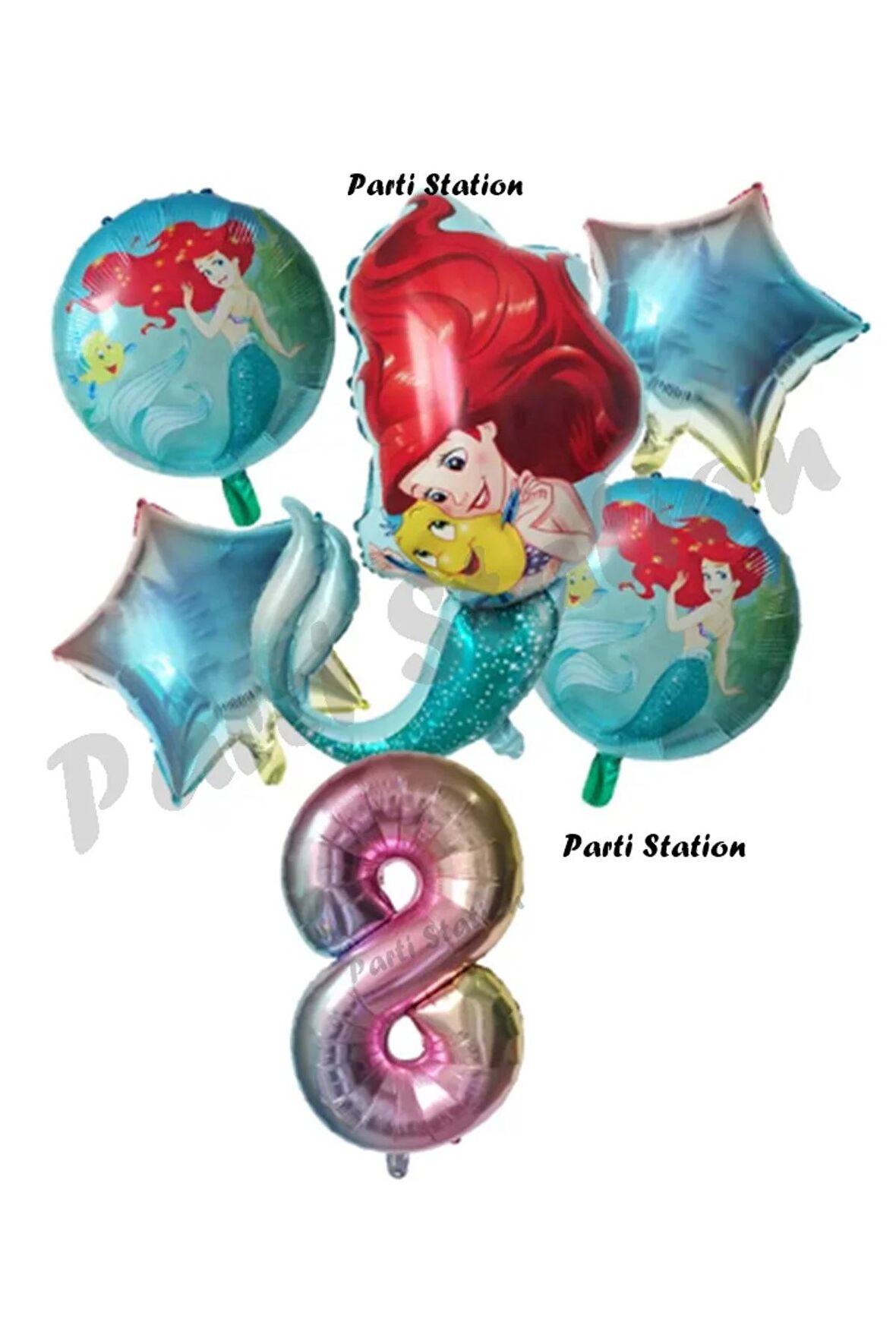 Küçük Deniz Kızı Ariel 8 Yaş Balon Set Little Mermaid Balloon Set Deniz Kızı Ariel Doğum Günü Set