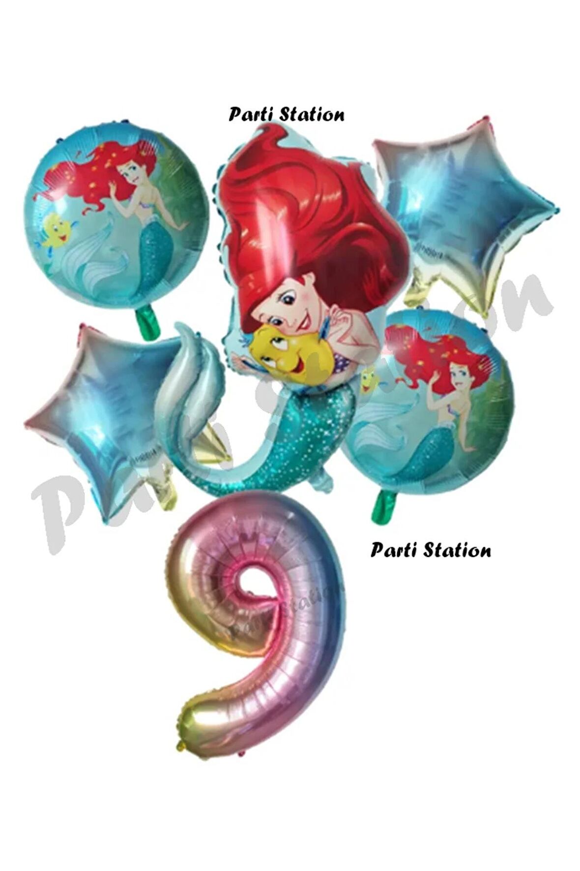 Küçük Deniz Kızı Ariel 9 Yaş Balon Set Little Mermaid Balloon Set Deniz Kızı Ariel Doğum Günü Set