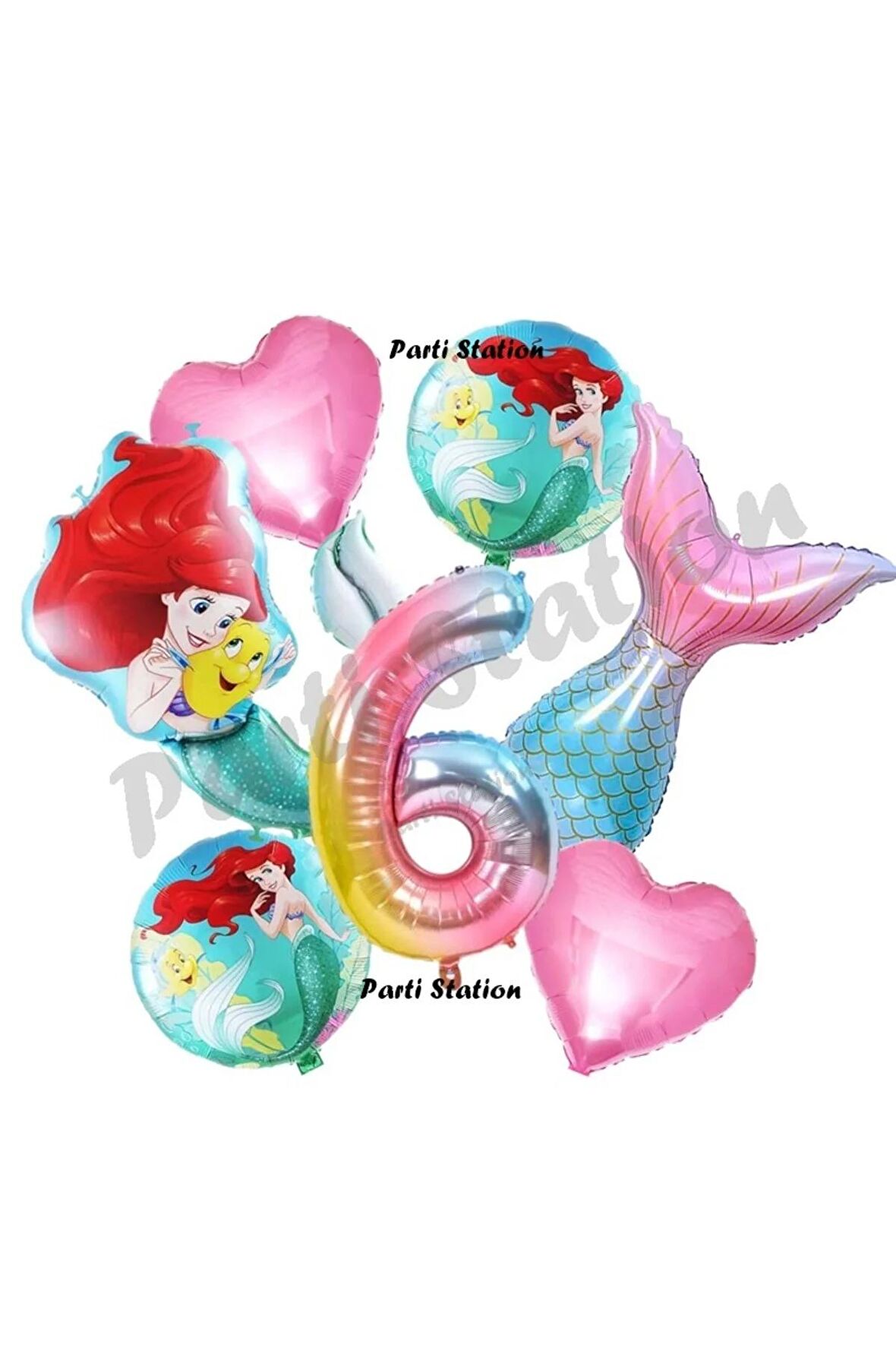 Küçük Deniz Kızı Ariel 6 Yaş Balon Set Little Mermaid Balloon Set Deniz Kızı Ariel Doğum Günü Set