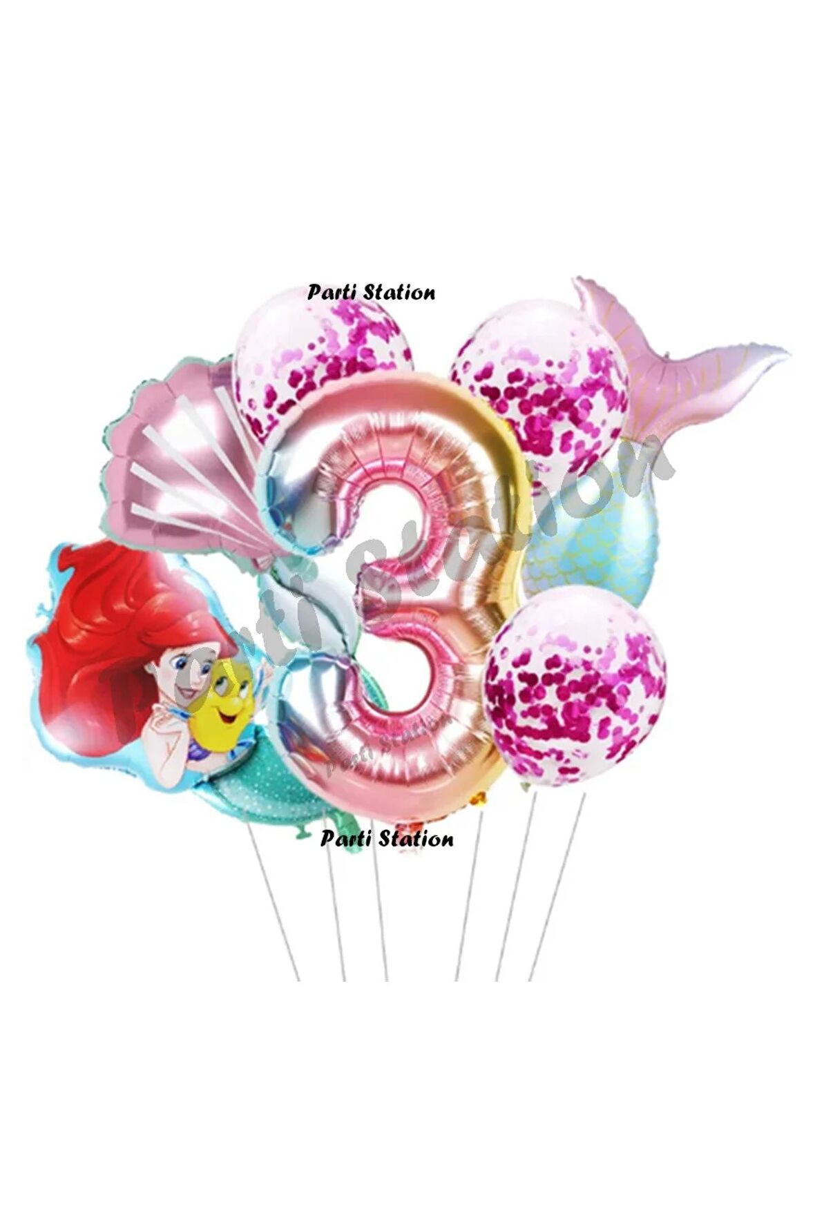 Küçük Deniz Kızı Ariel 3 Yaş Balon Set Little Mermaid Balloon Set Deniz Kızı Ariel Doğum Günü Set