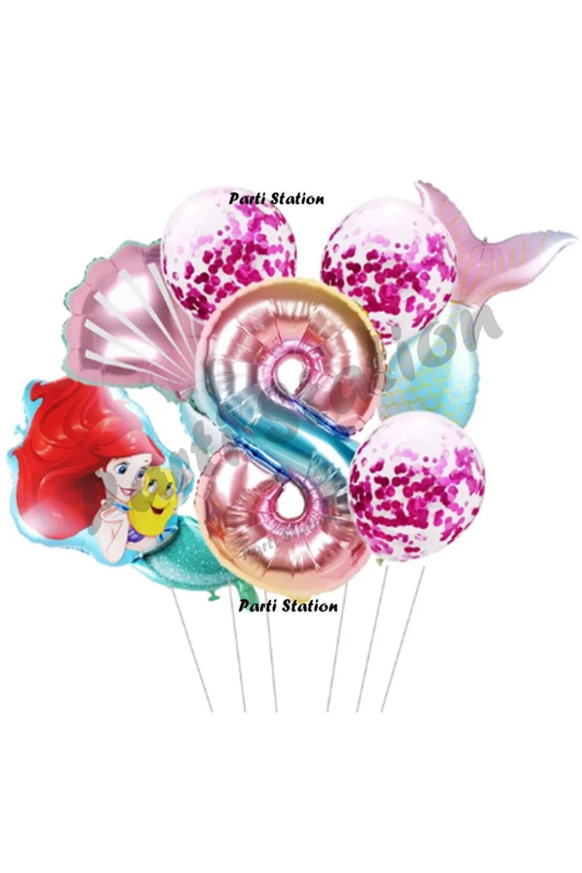 Küçük Deniz Kızı Ariel 8 Yaş Balon Set Little Mermaid Balloon Set Deniz Kızı Ariel Doğum Günü Set
