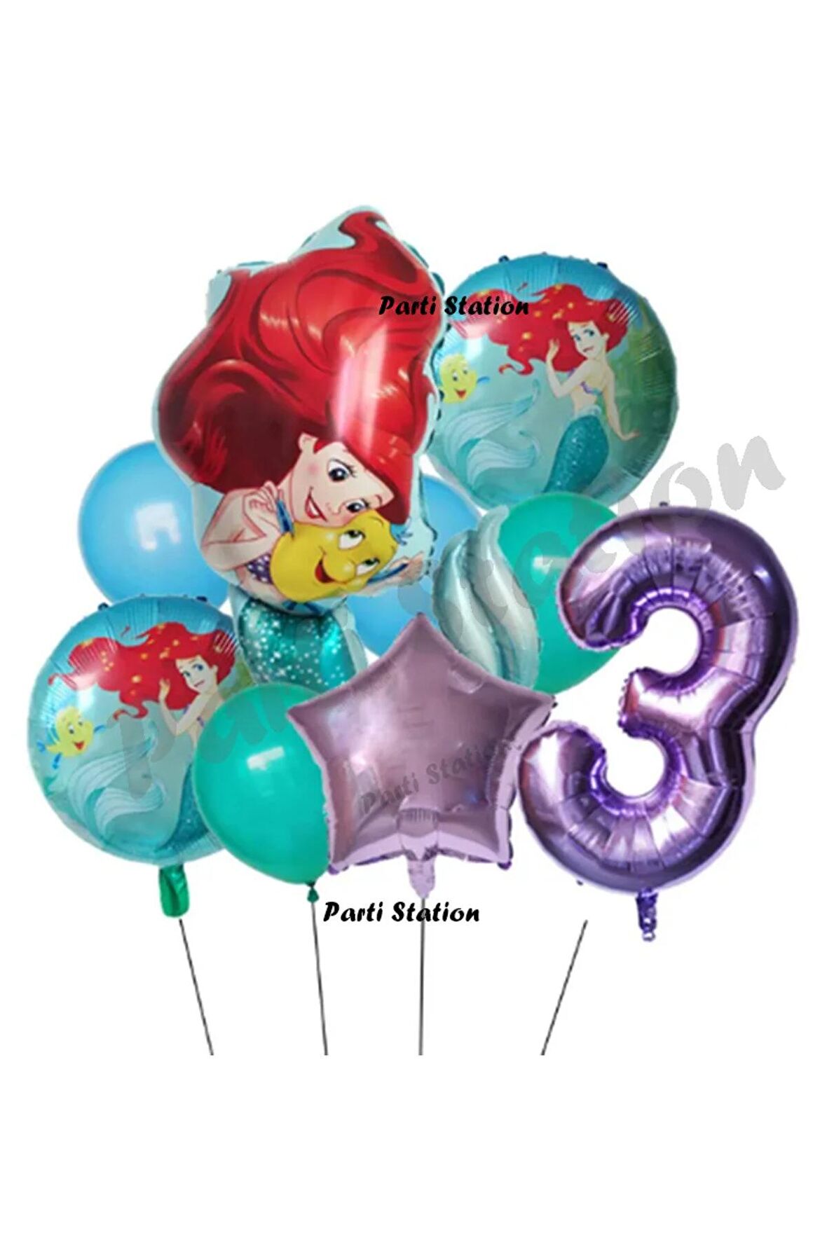 Deniz Kızı Ariel 3 Yaş Mor Renk Balon Set Little Mermaid Balloon Set Deniz Kızı Ariel Doğum Günü Set