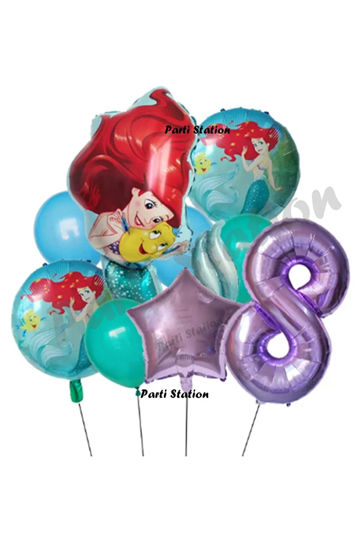 Deniz Kızı Ariel 8 Yaş Mor Renk Balon Set Little Mermaid Balloon Set Deniz Kızı Ariel Doğum Günü Set