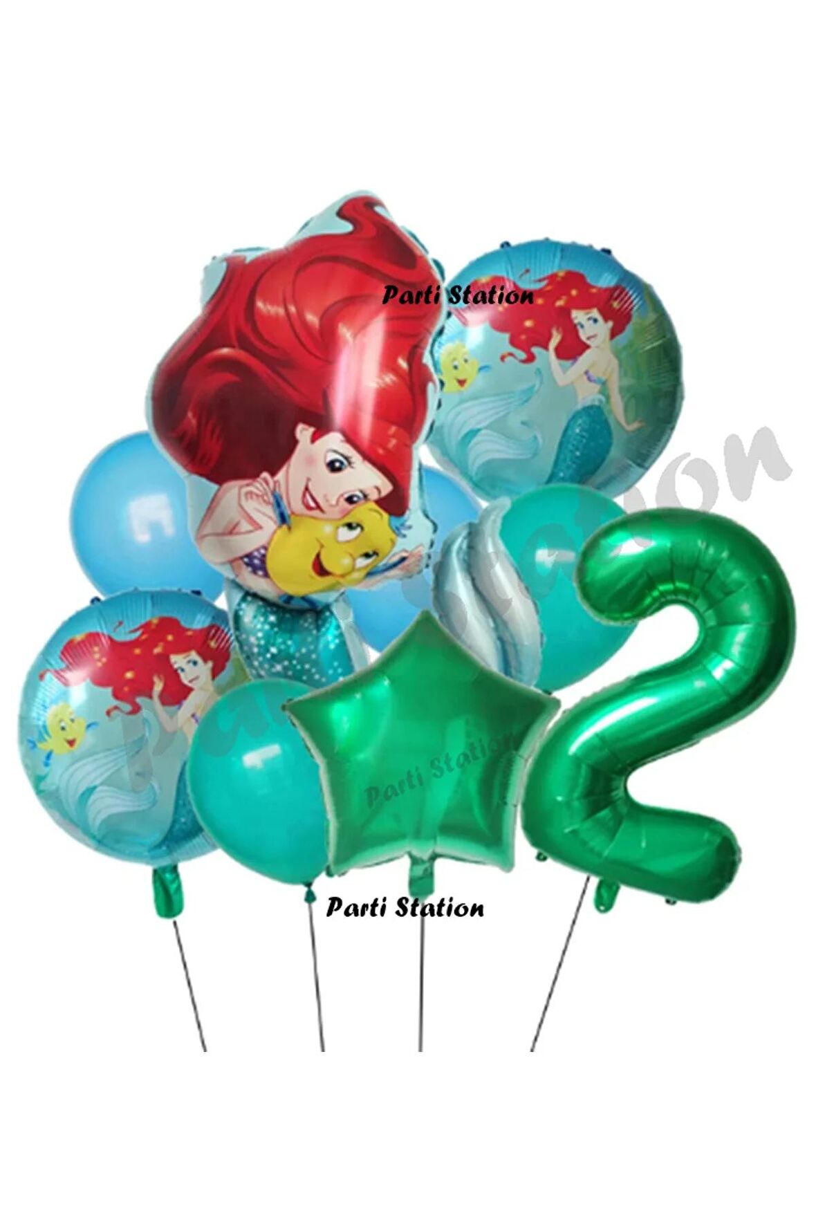 Deniz Kızı Ariel 2 Yaş Yeşil Renk Balon Set Little Mermaid Balloon Deniz Kızı Ariel Doğum Günü Set