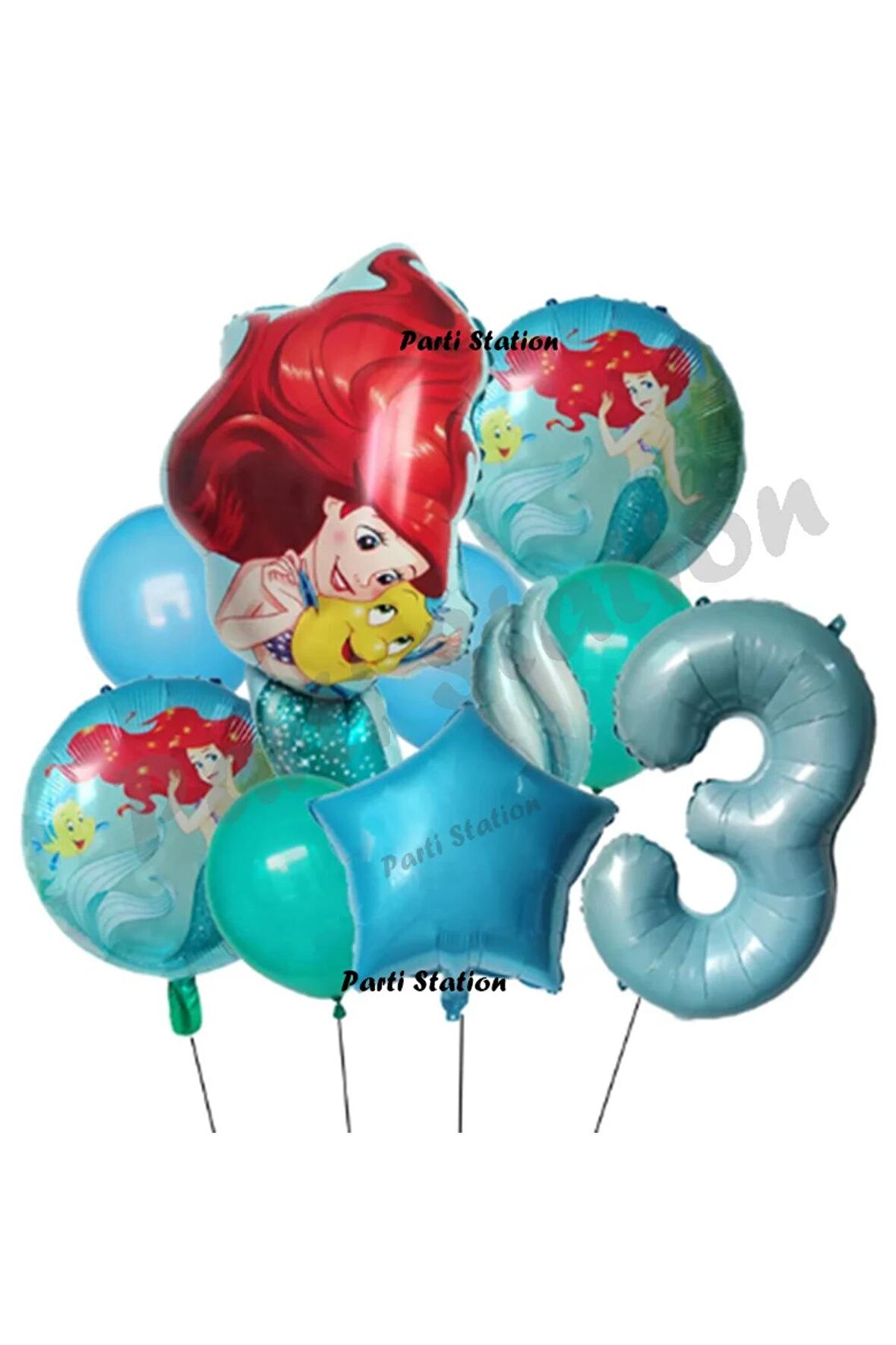 Deniz Kızı Ariel 3 Yaş Mavi Renk Balon Set Little Mermaid Balloon Deniz Kızı Ariel Doğum Günü Seti