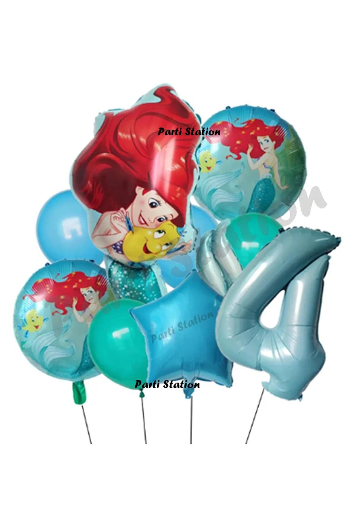 Deniz Kızı Ariel 4 Yaş Mavi Renk Balon Set Little Mermaid Balloon Deniz Kızı Ariel Doğum Günü Seti