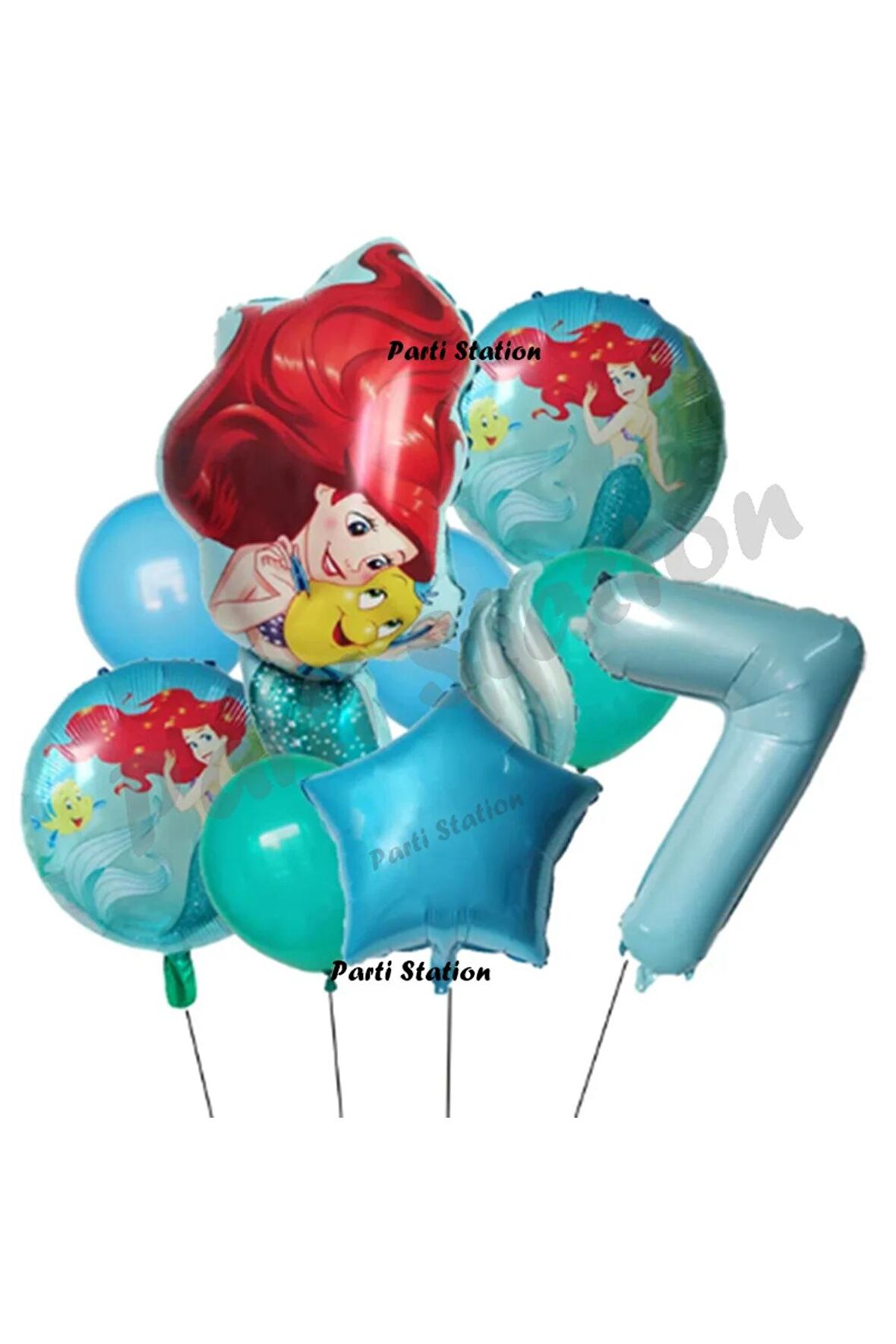 Deniz Kızı Ariel 7 Yaş Mavi Renk Balon Set Little Mermaid Balloon Deniz Kızı Ariel Doğum Günü Seti