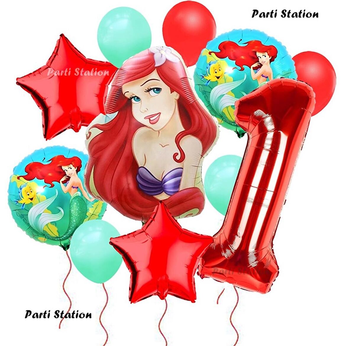 Disney Prensesi Deniz Kızı Prenses Ariel Konsept 1 Yaş Doğum Günü Balon Set Aquaman Ariel Balon Set