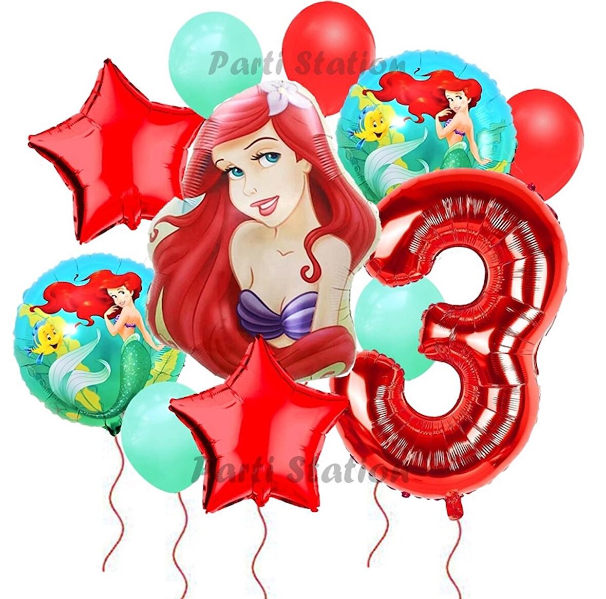 Disney Prensesi Deniz Kızı Prenses Ariel Konsept 3 Yaş Doğum Günü Balon Set Aquaman Ariel Balon Set