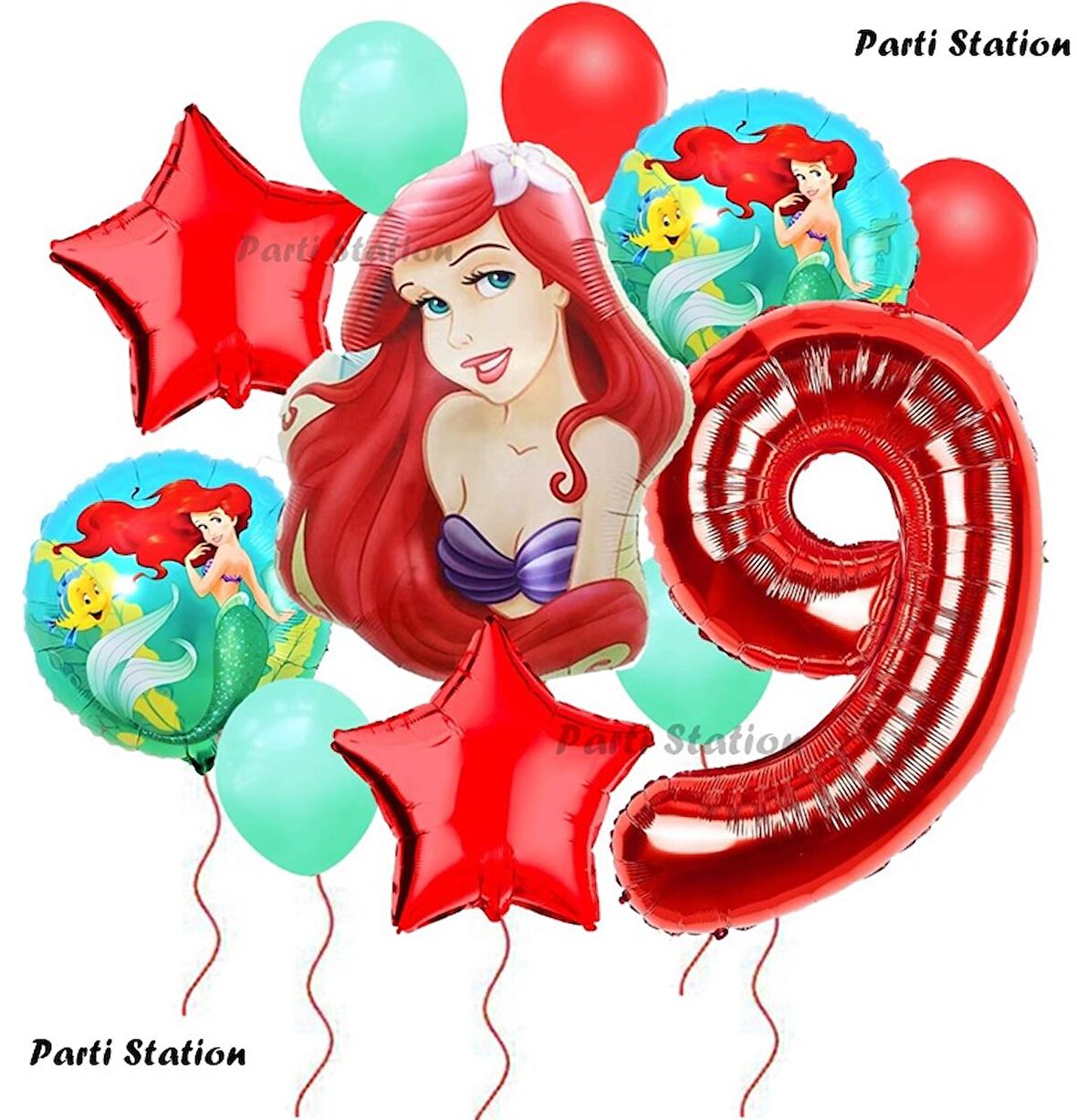 Disney Prensesi Deniz Kızı Prenses Ariel Konsept 9 Yaş Doğum Günü Balon Set Aquaman Ariel Balon Set