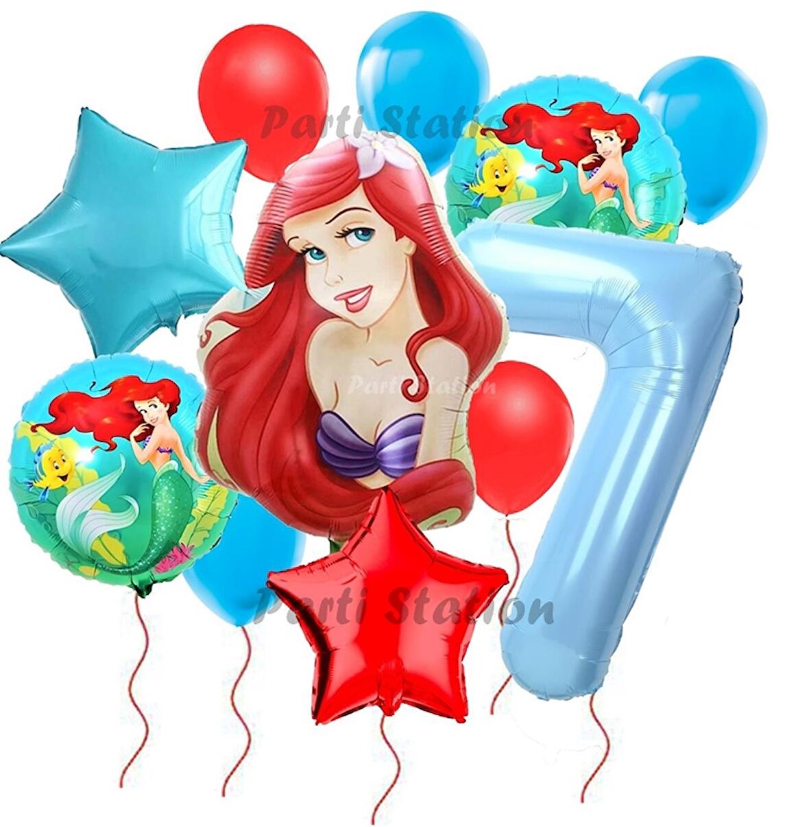 Disney Prensesi Deniz Kızı Prenses Ariel Konsept 7 Yaş Doğum Günü Balon Set Aquaman Ariel Balon Set
