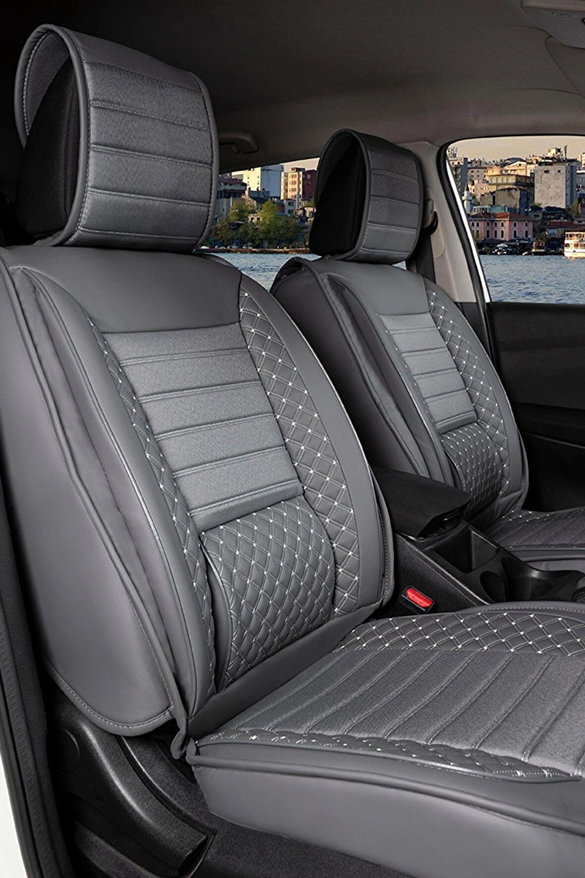 Citroen C5 Uyumlu Lüx Deri Oto Koltuk Kılıfı Ön Arka Takım Saturn FÜME