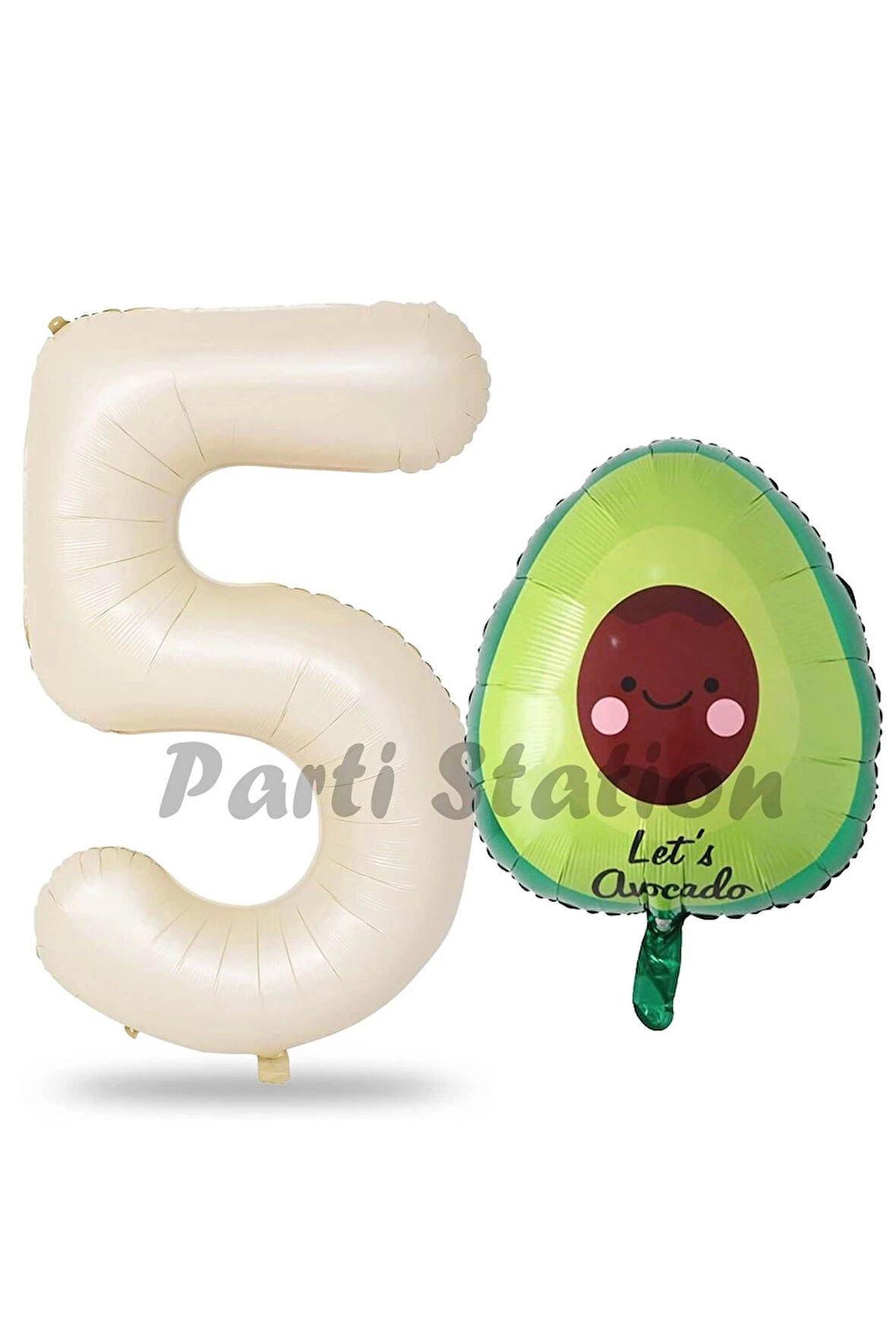 Avokado Balon 9 Yaş Doğum Günü Balon Set Avokado Konsept ve Krem Renk Rakam Balon