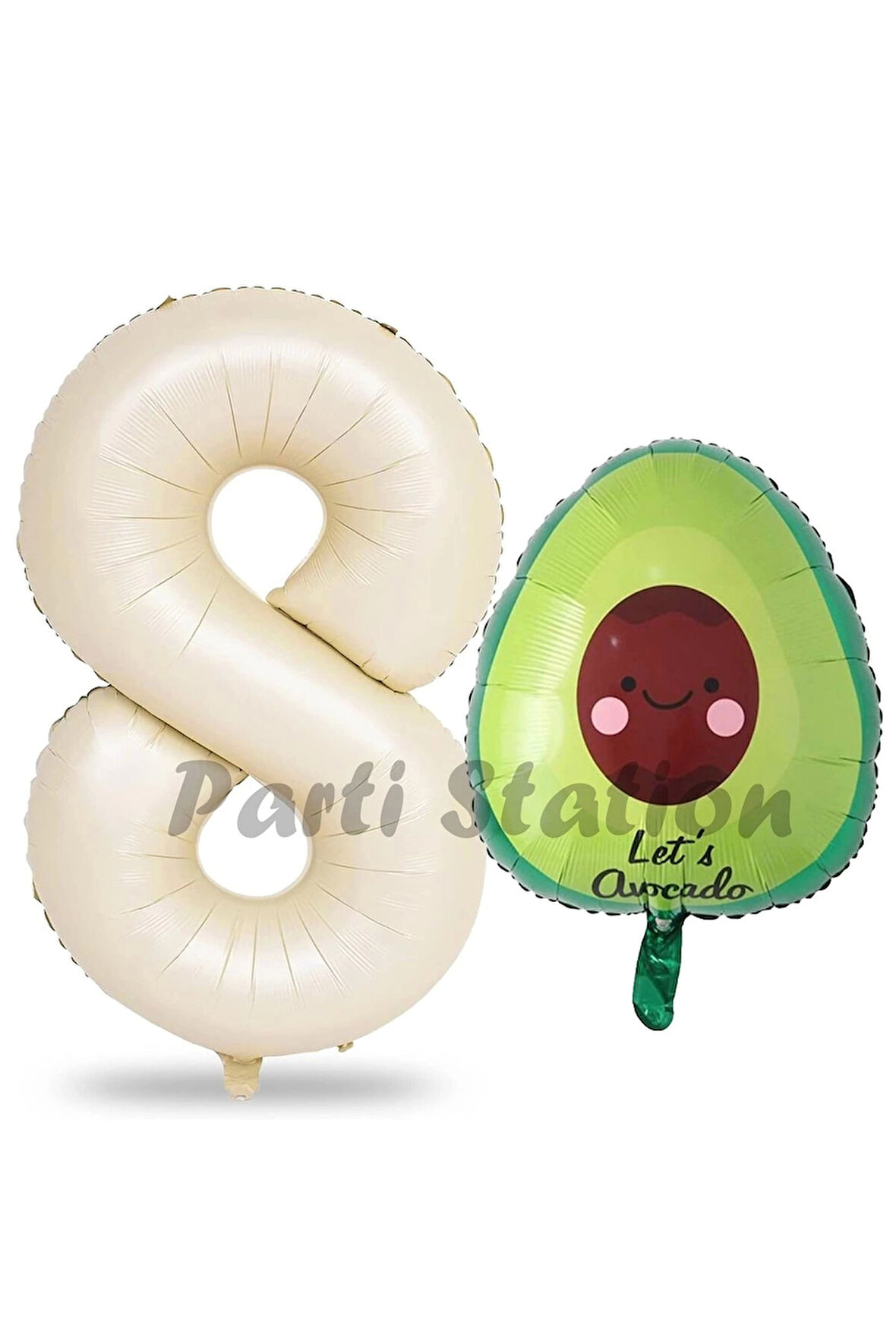 Avokado Balon 9 Yaş Doğum Günü Balon Set Avokado Konsept ve Krem Renk Rakam Balon