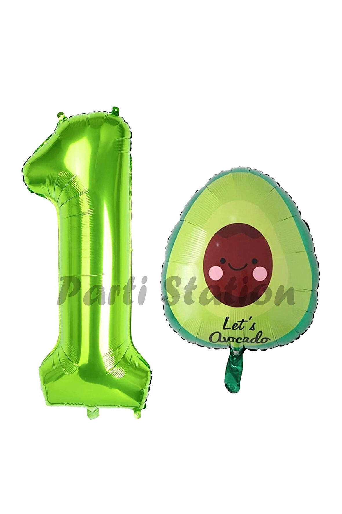 Avokado Balon 5 Yaş Doğum Günü Balon Set Avokado Konsept ve Yeşil Renk Rakam Balon